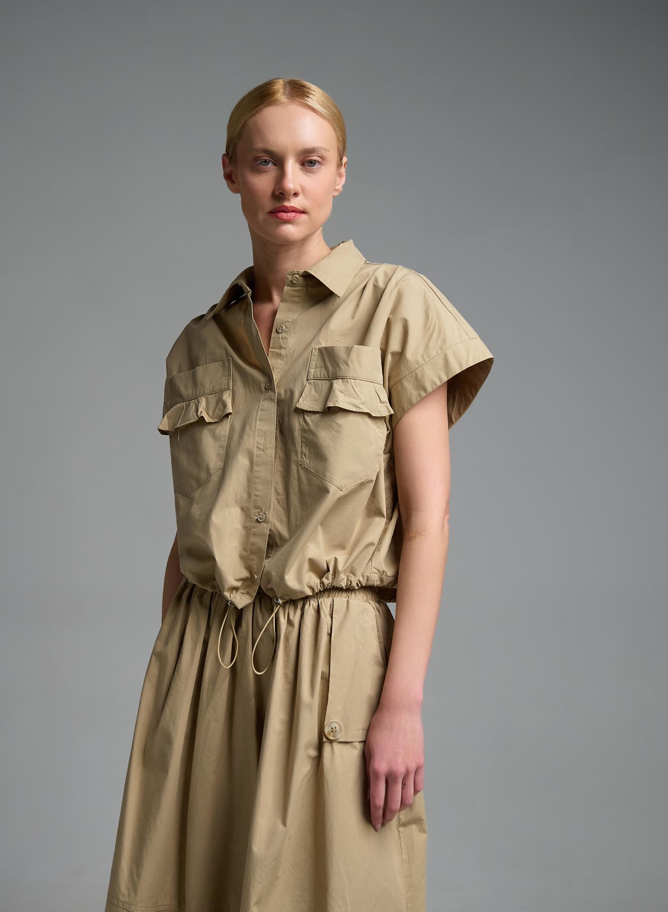 Μπεζ αμάνικο Πουκάμισο με λάστιχο στο τελείωμα Valentina Milano - 5