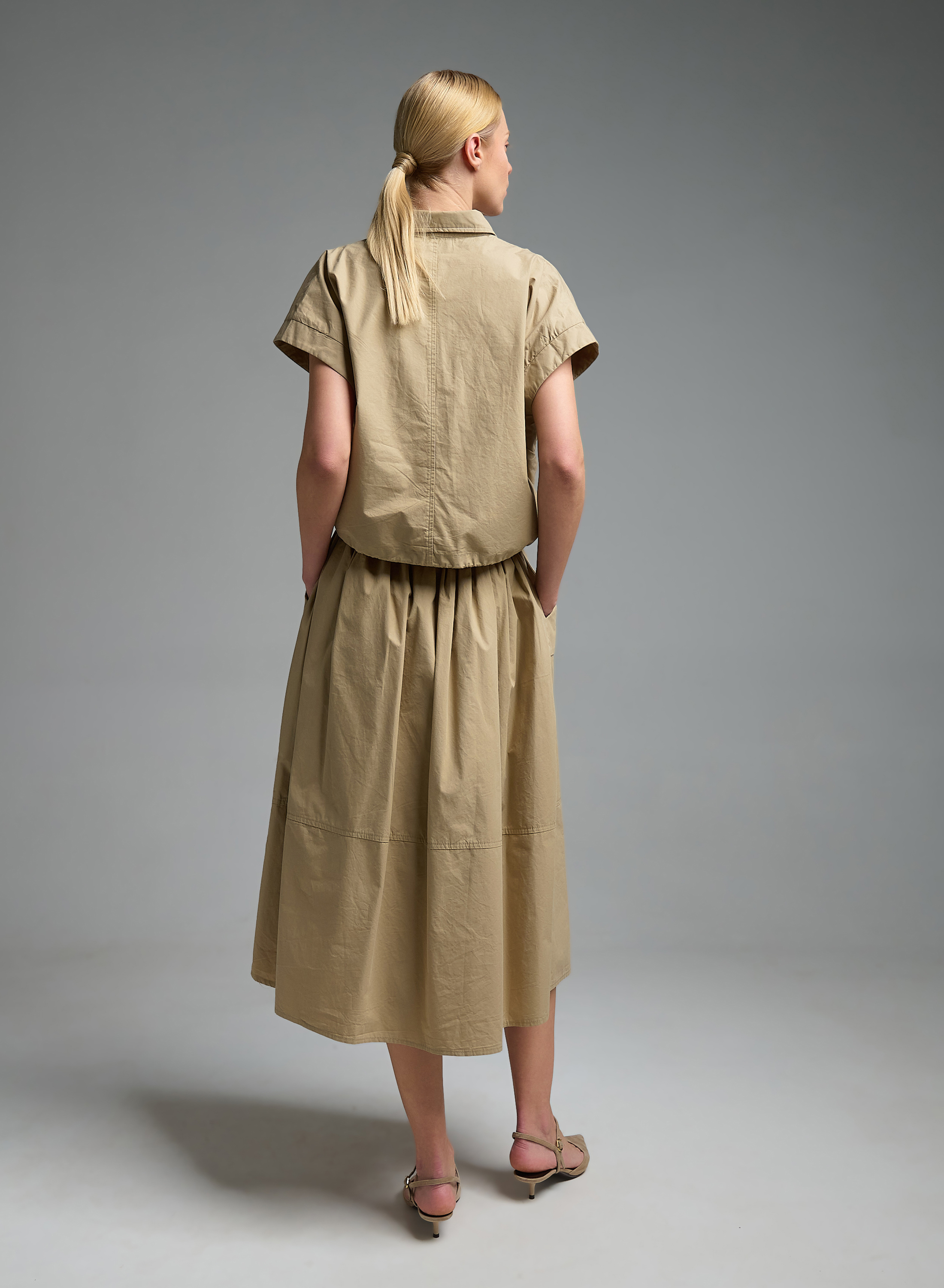 Μπεζ Φούστα με τσέπες και με λάστιχο στη μέση Valentina Milano - 4