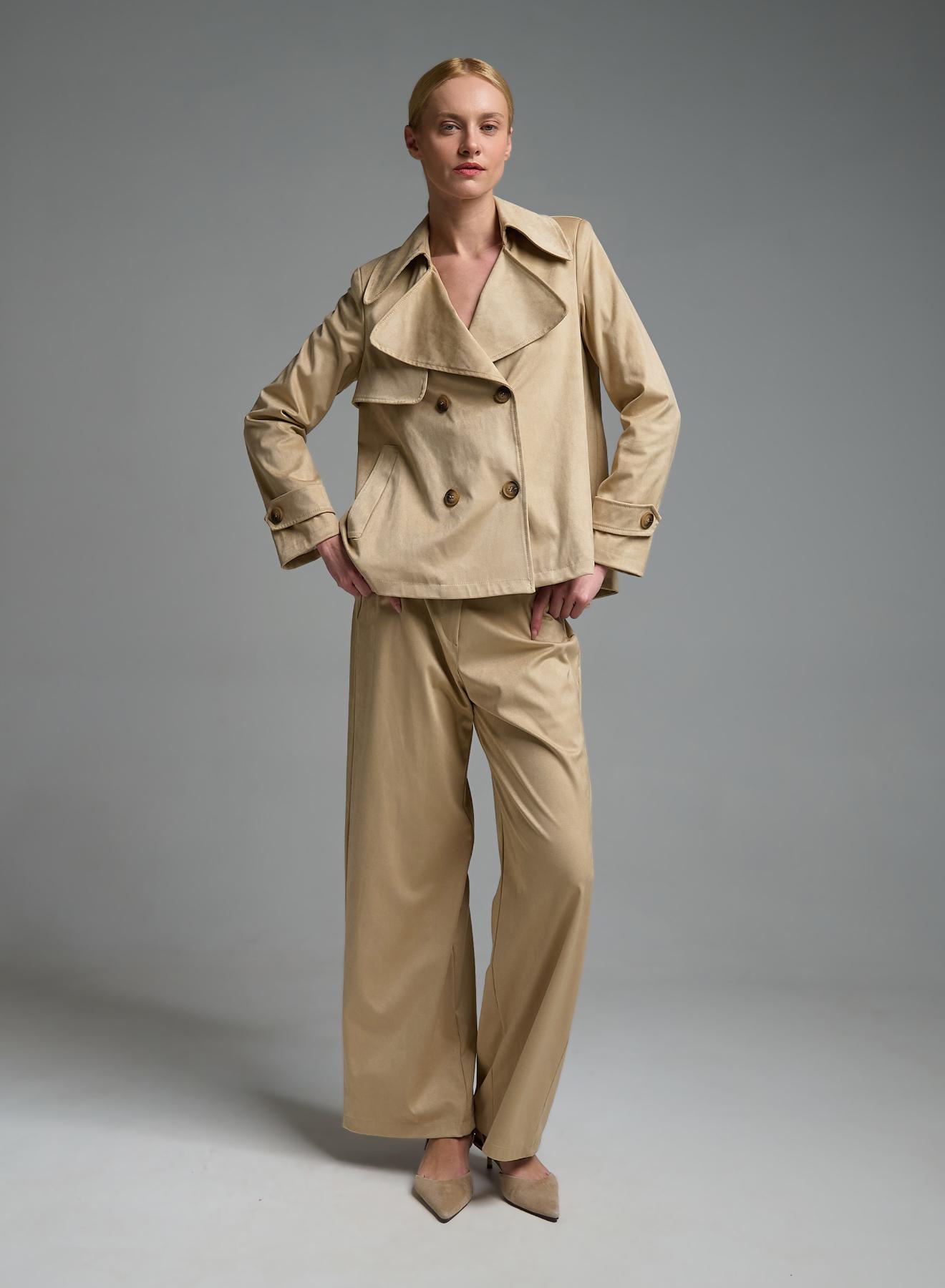 Μπεζ eco suede σταυροκούμπωτο Πανοφώρι Motel - 5