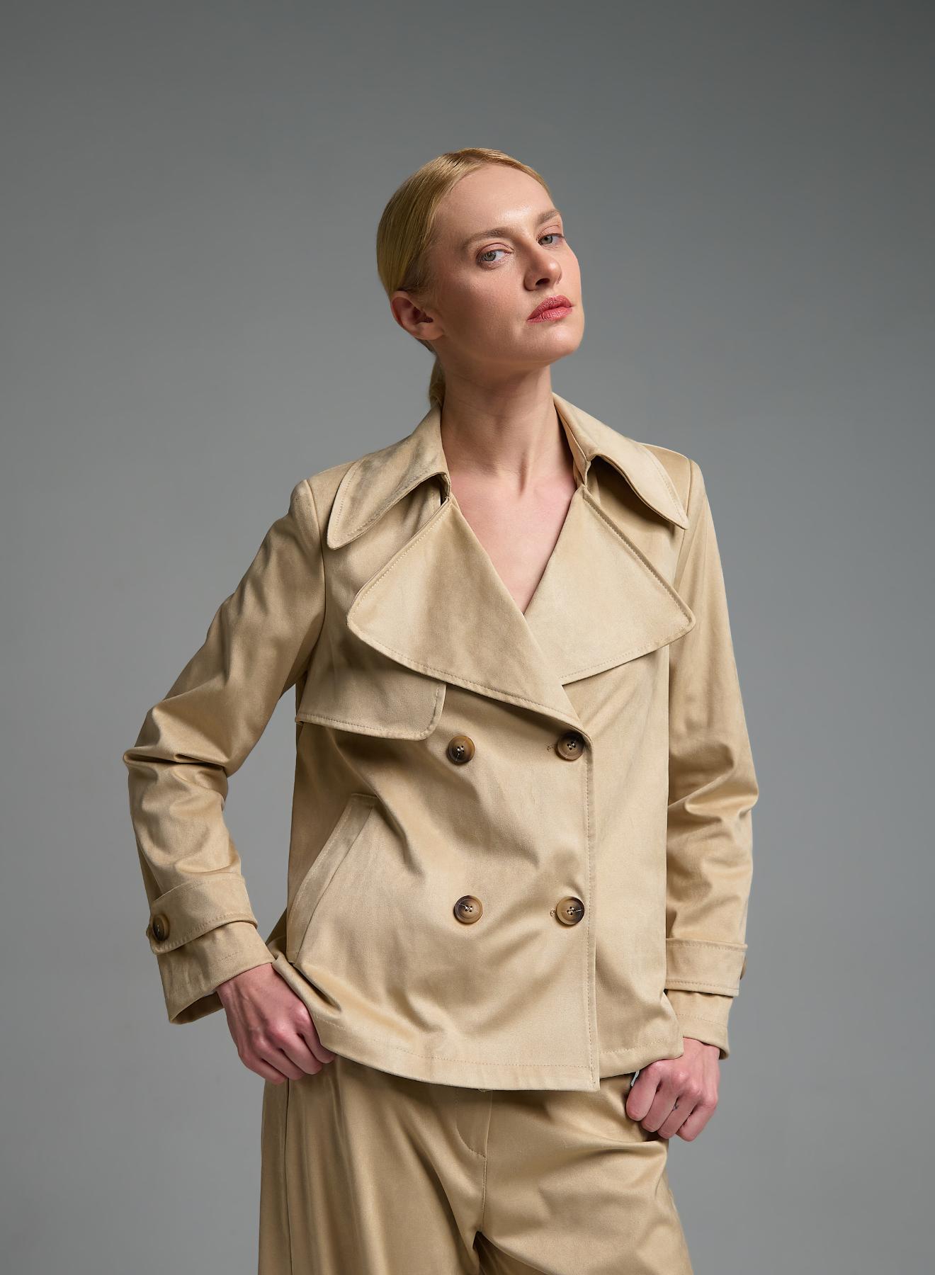 Μπεζ eco suede σταυροκούμπωτο Πανοφώρι Motel - 1