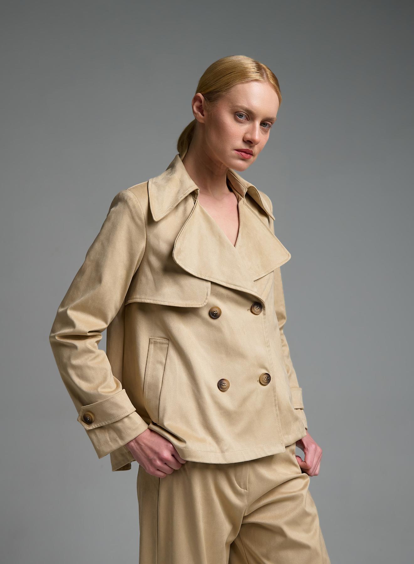 Μπεζ eco suede σταυροκούμπωτο Πανοφώρι Motel - 2