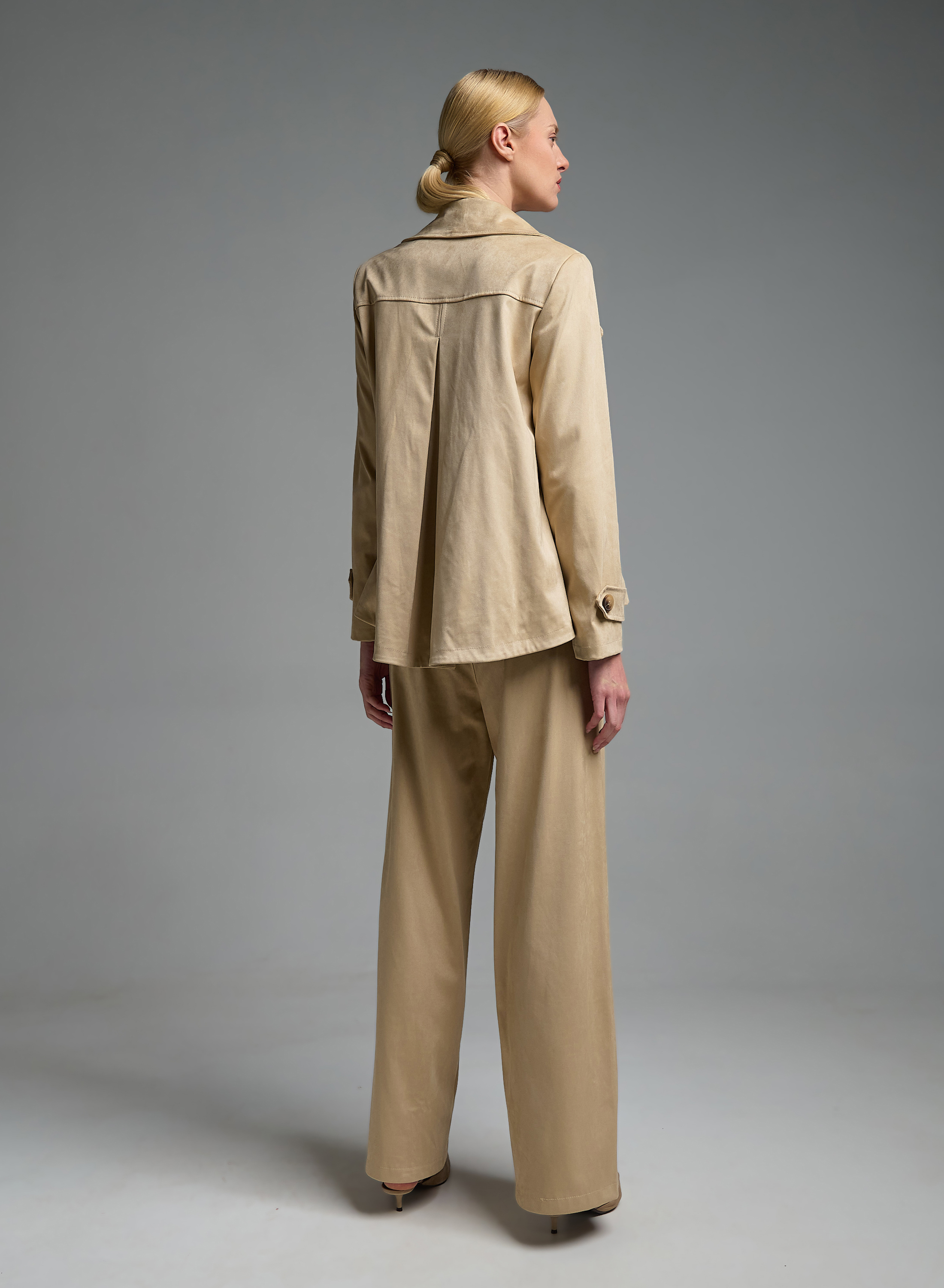 Beige eco suede straight fit Trousers Motel - 5