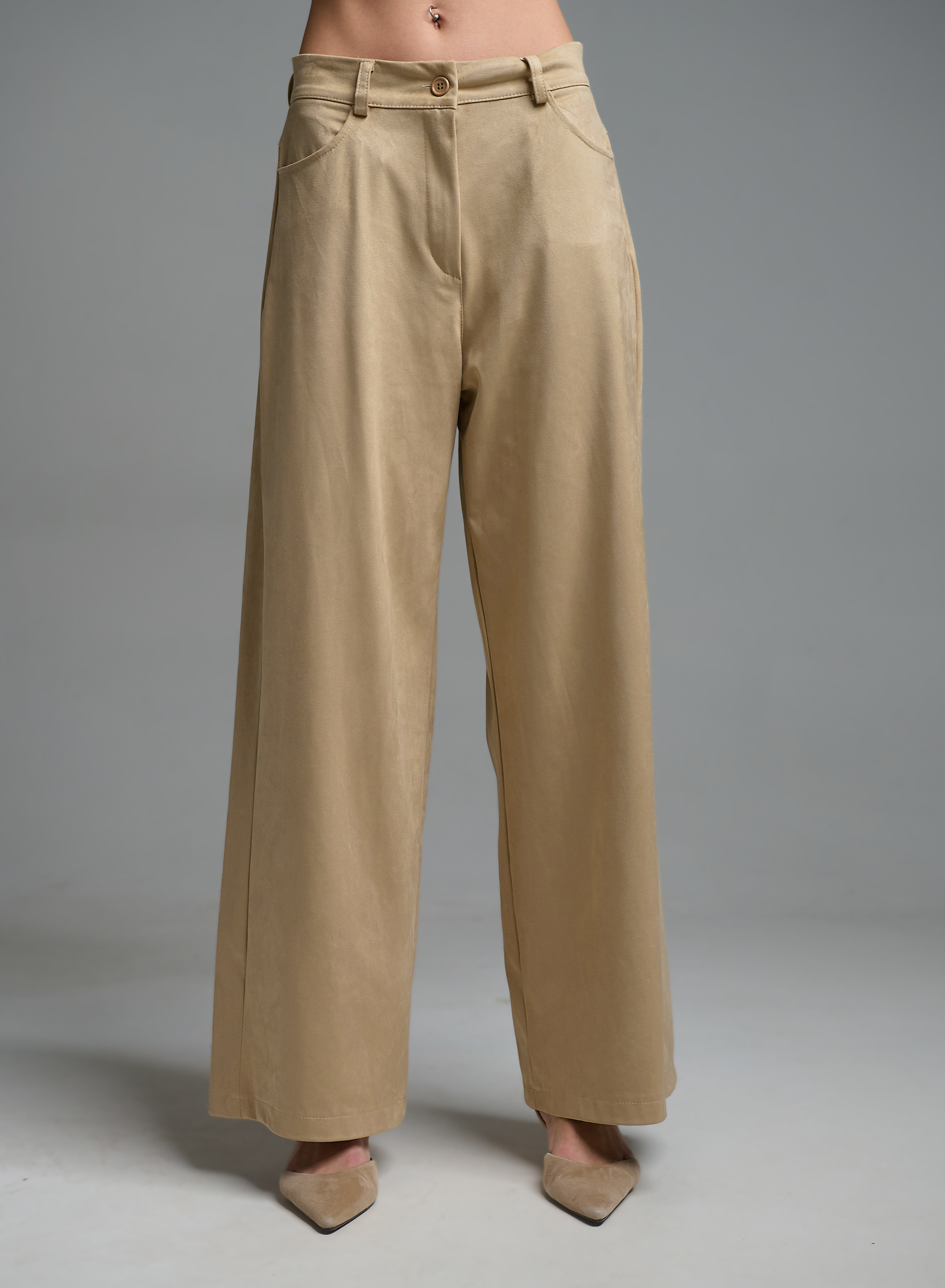 Beige eco suede straight fit Trousers Motel - 3