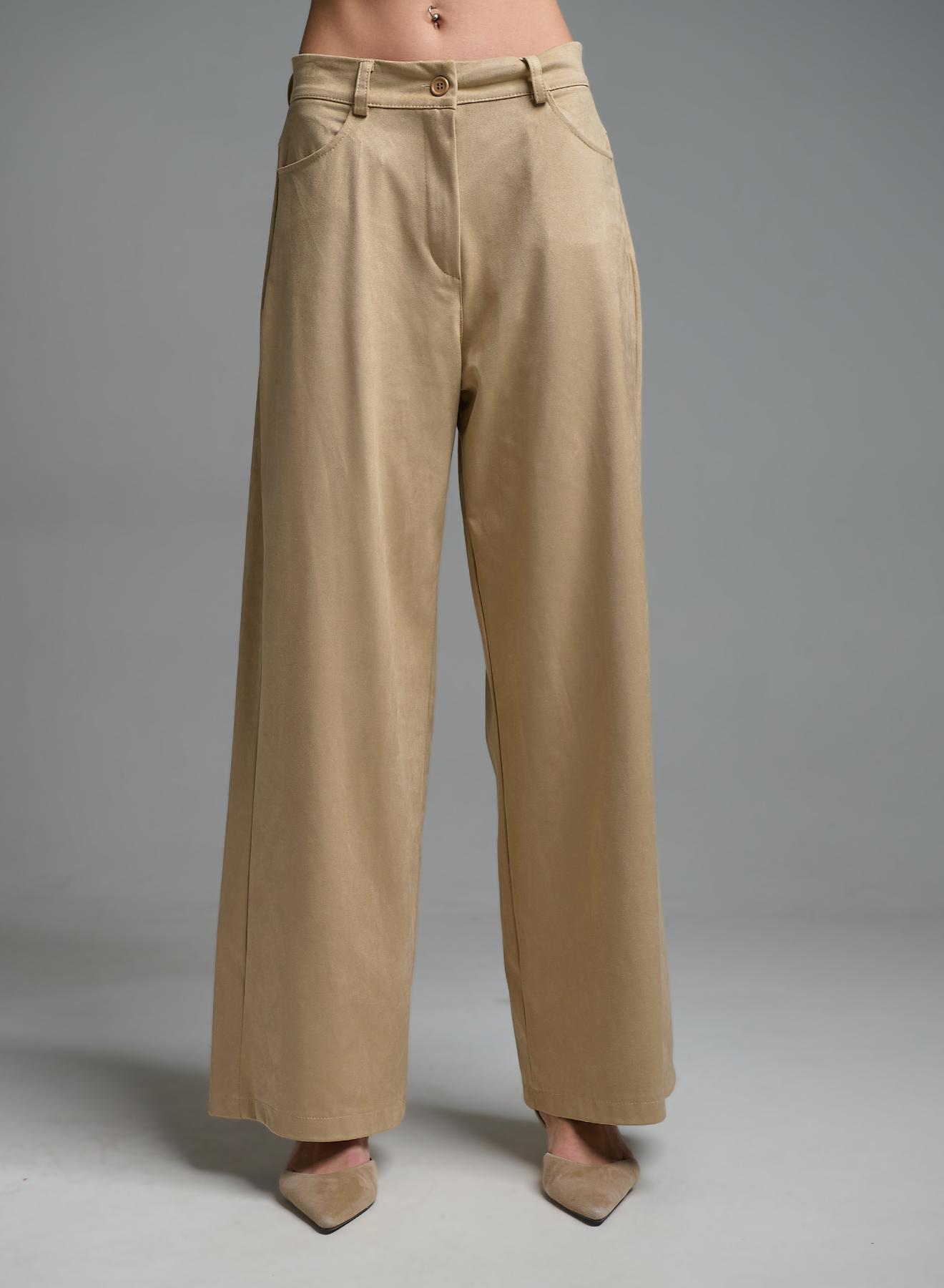 Beige eco suede straight fit Trousers Motel - 4