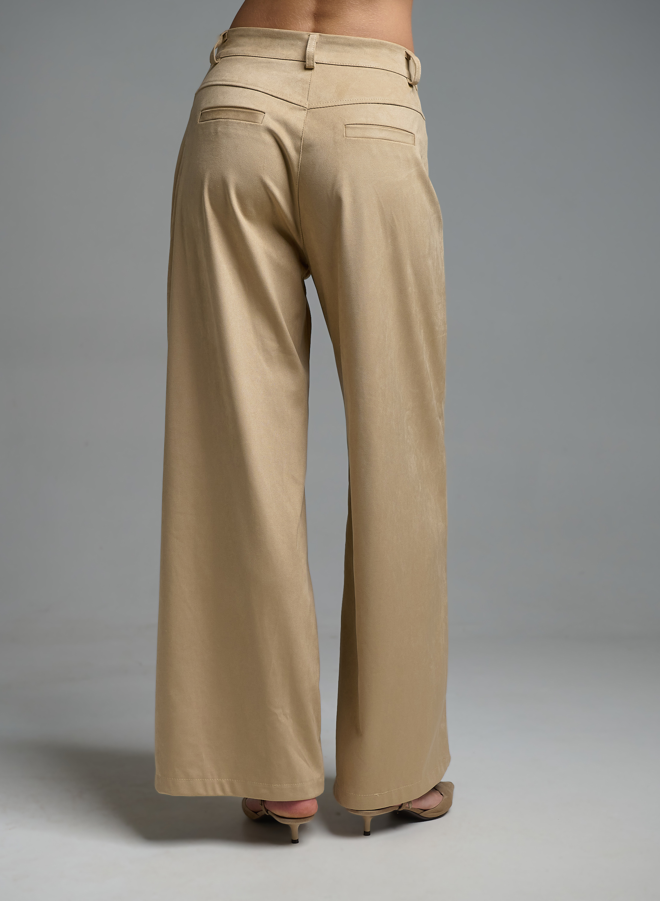 Beige eco suede straight fit Trousers Motel - 4