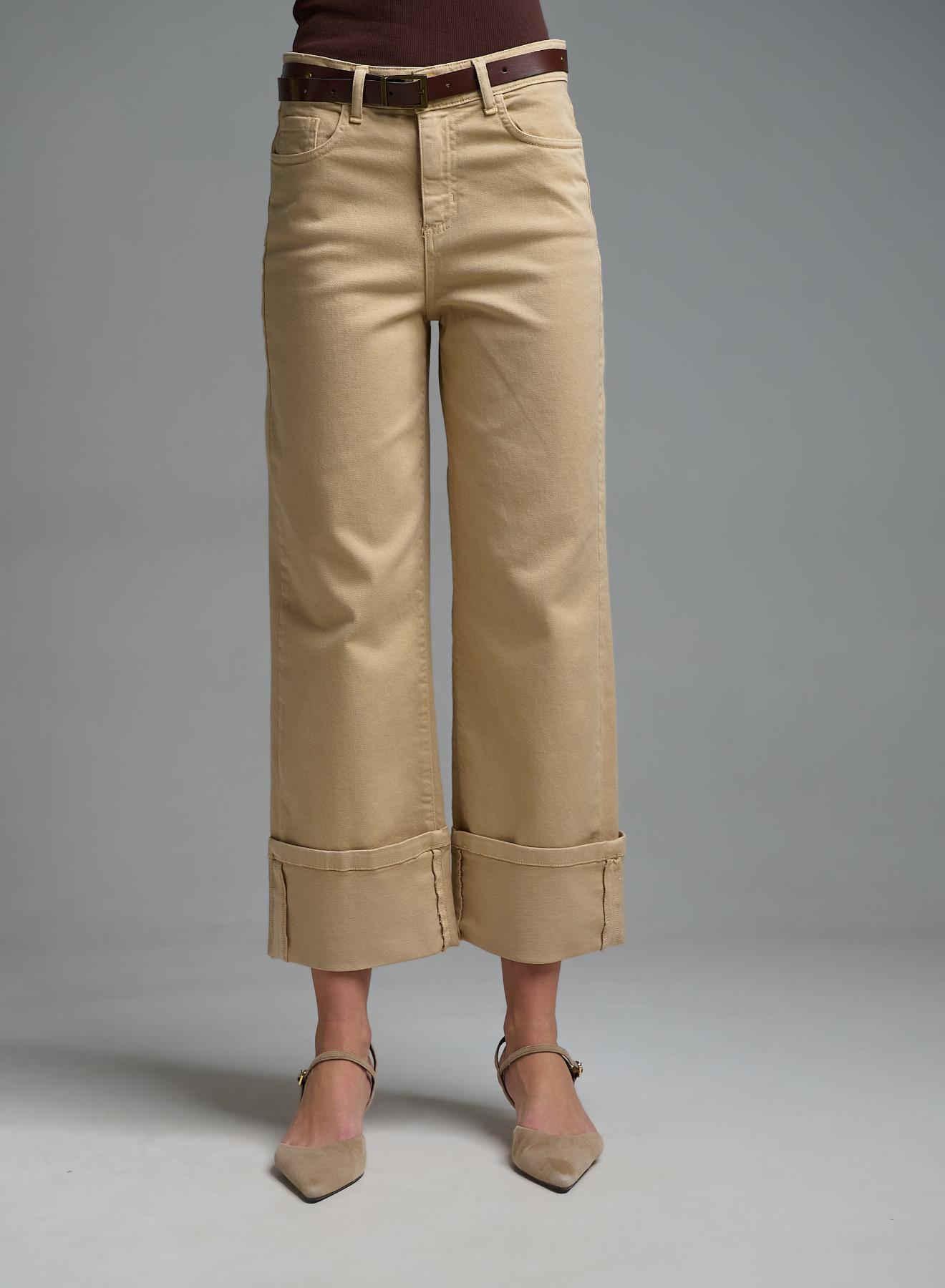 Μπεζ Παντελόνι Jean με ζώνη και με ρεβέρ Eco - 5