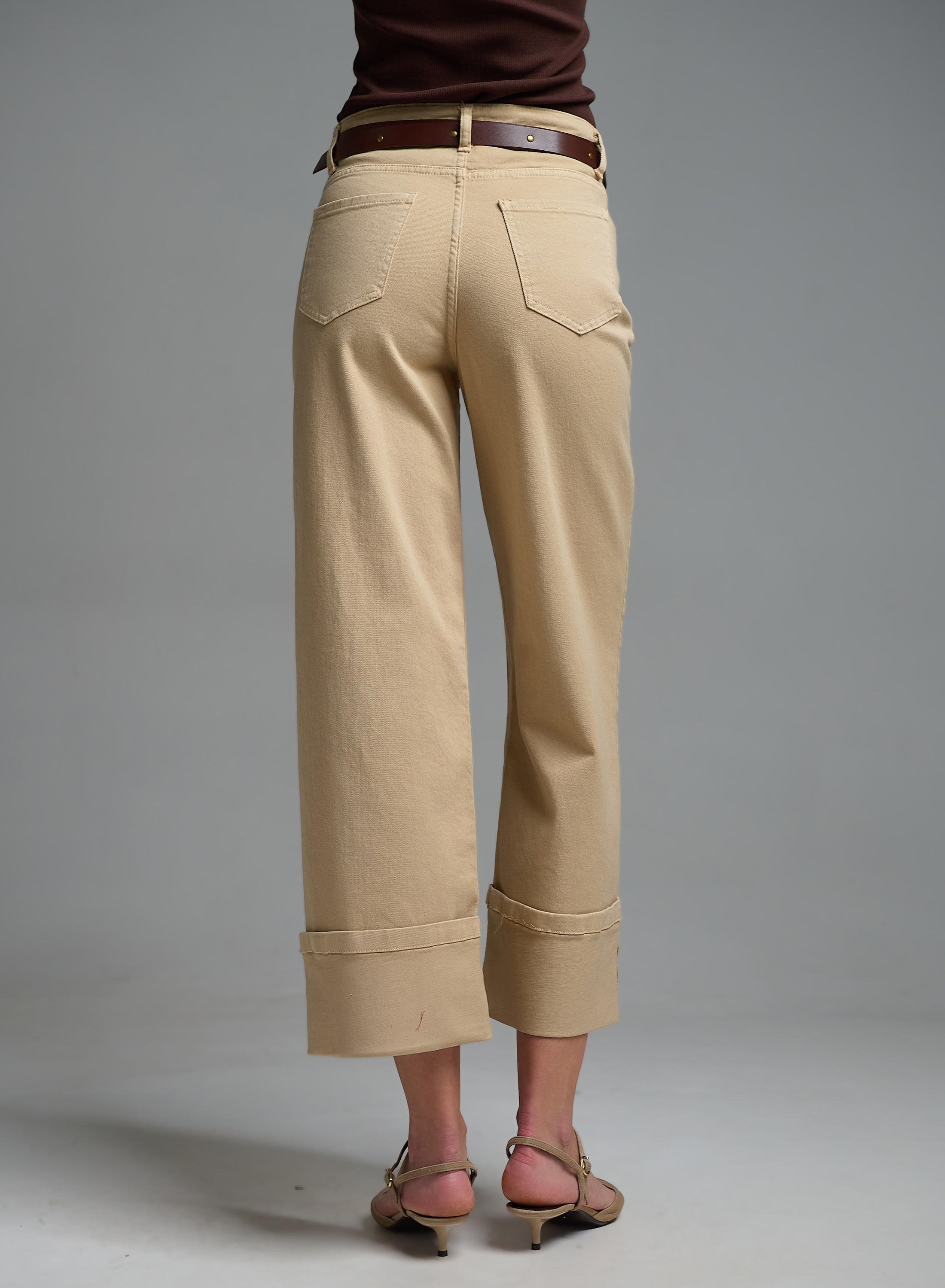 Μπεζ Παντελόνι Jean με ζώνη και με ρεβέρ Eco - 6