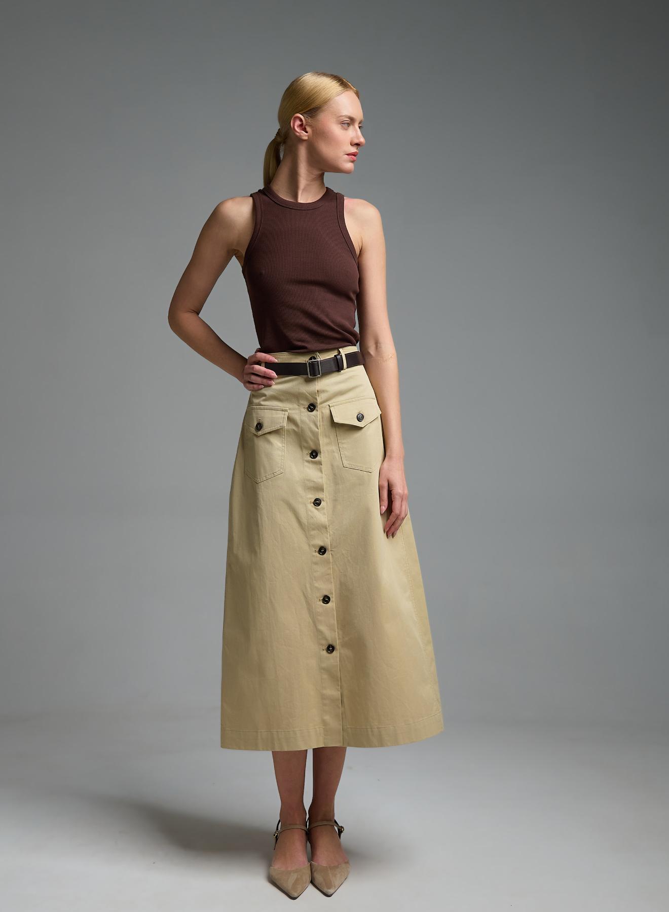 Beige belted Skirt with button closoure and patch pockets My Star - 1
