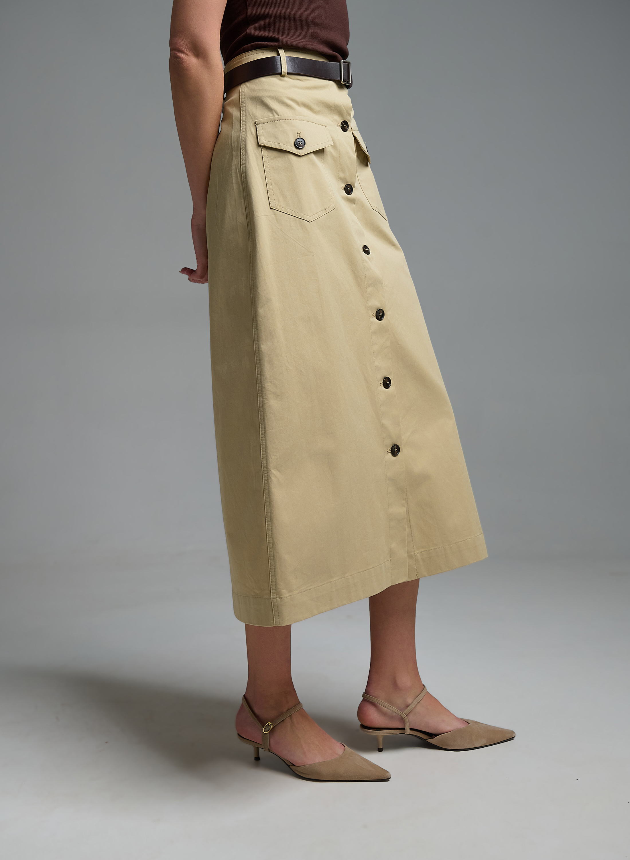Beige belted Skirt with button closoure and patch pockets My Star - 4