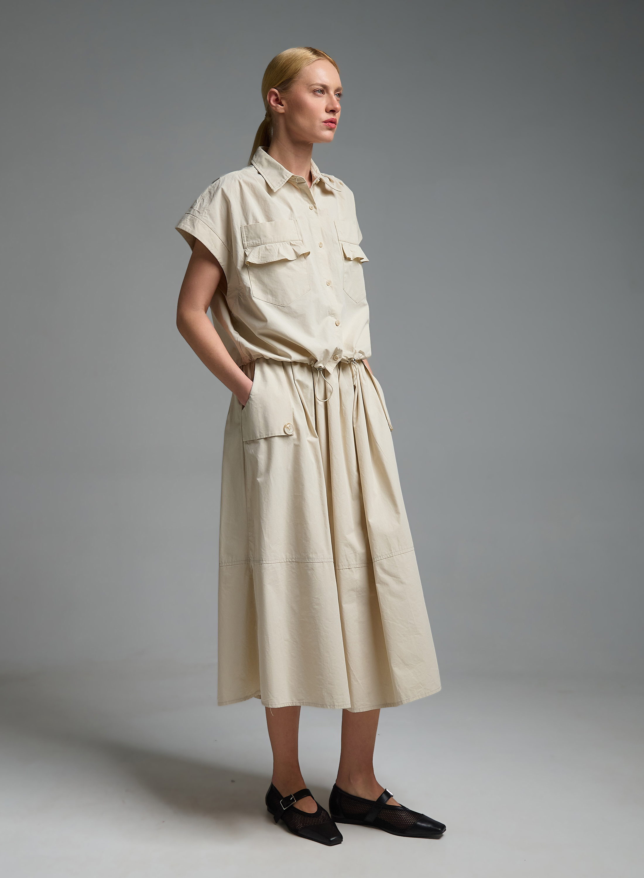 Μπεζ του Πάγου Φούστα με τσέπες και με λάστιχο στη μέση Valentina Milano - 2