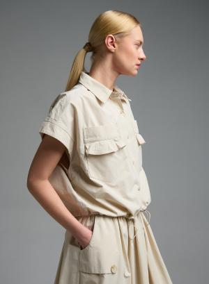 Μπεζ του Πάγου αμάνικο Πουκάμισο με λάστιχο στο τελείωμα Valentina Milano - 58111