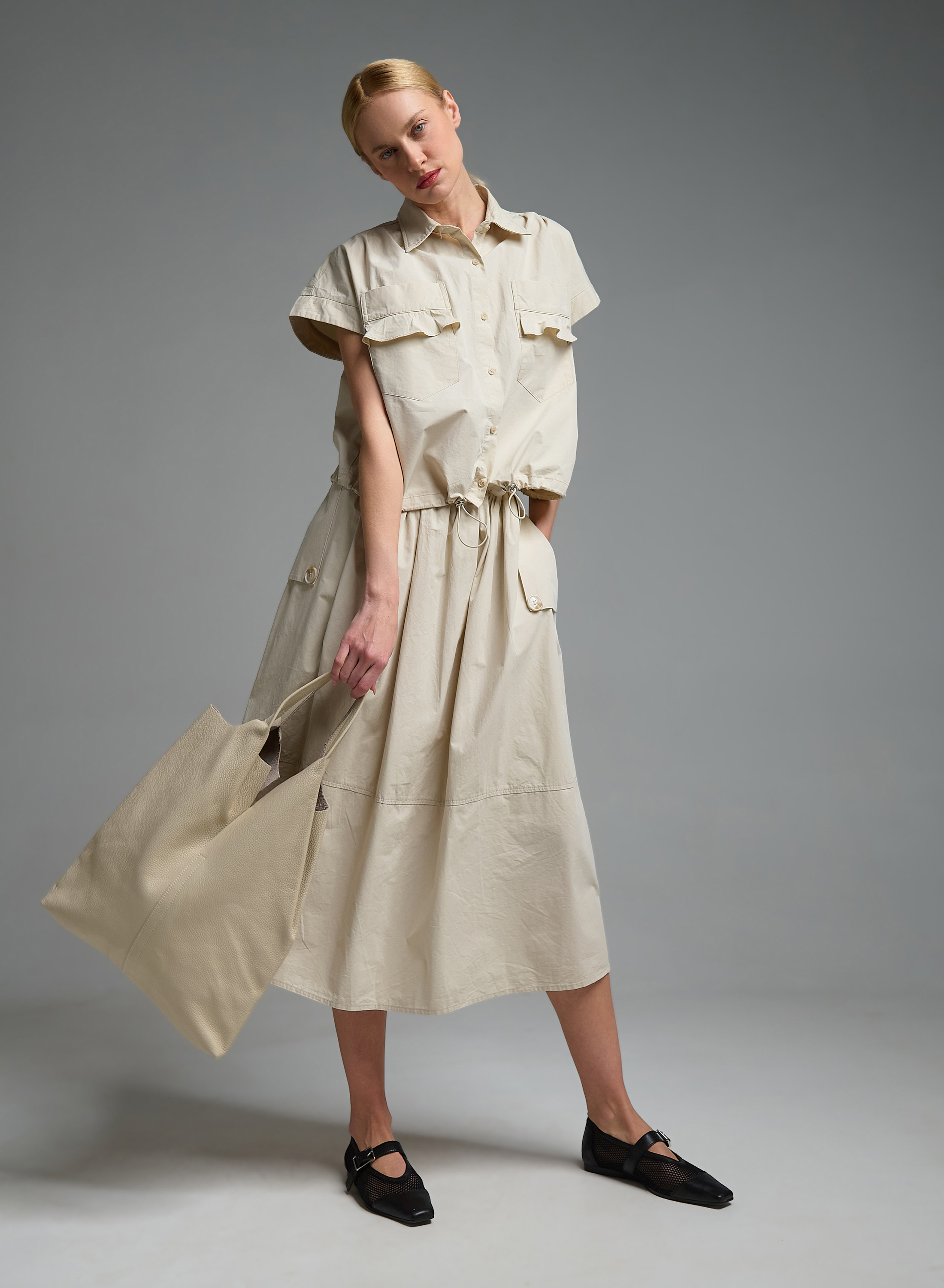 Εκρού δερμάτινη Τσάντα χειρός LC - 3