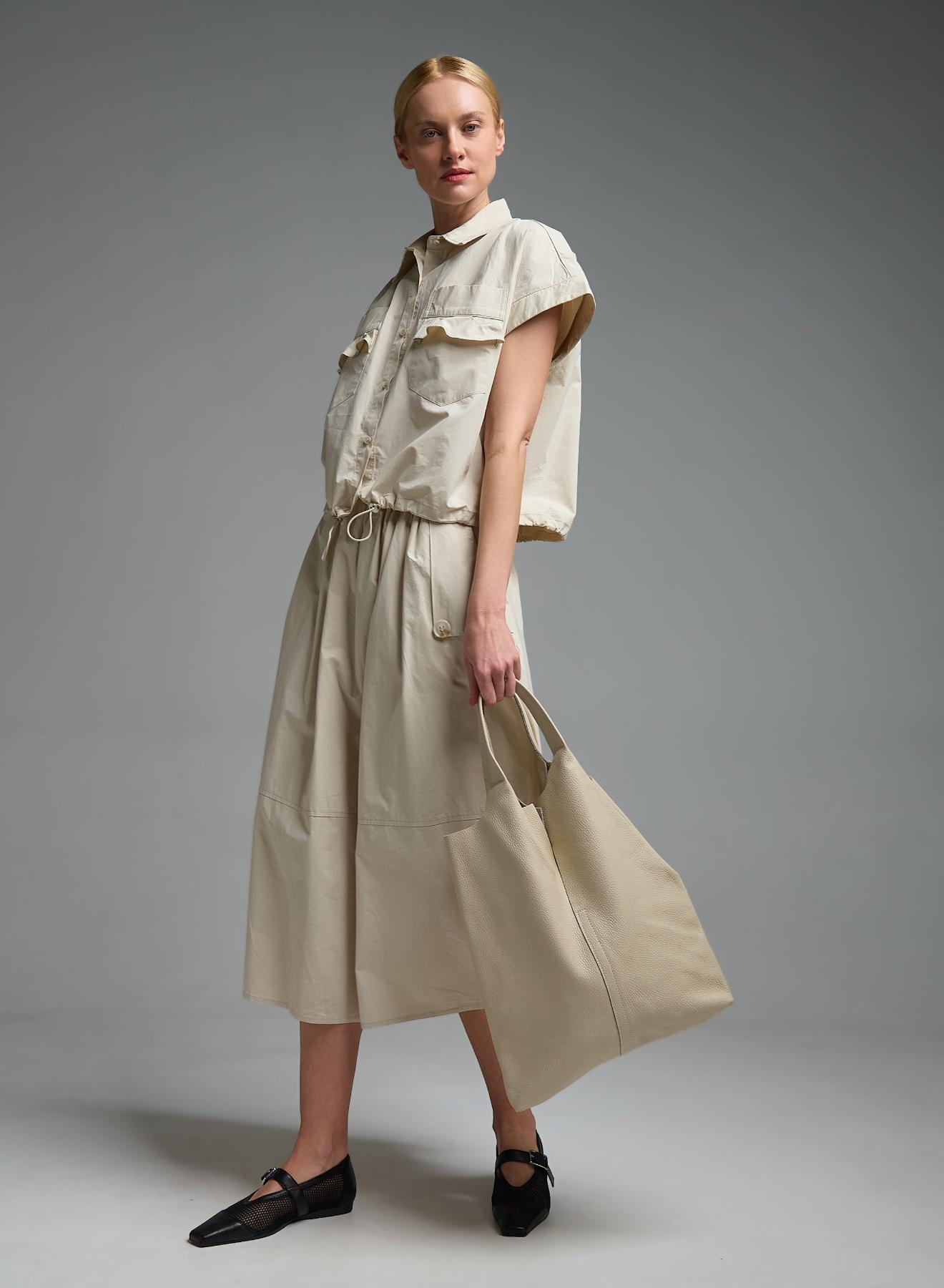 Εκρού δερμάτινη Τσάντα χειρός LC - 2