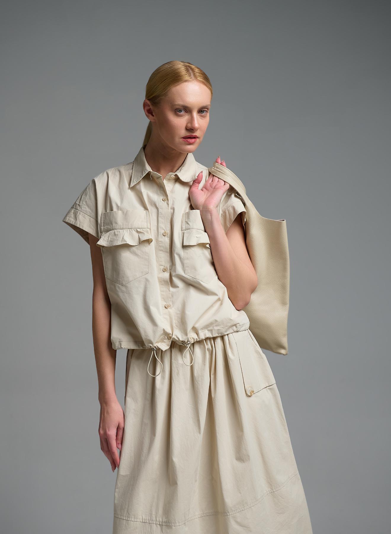 Εκρού δερμάτινη Τσάντα χειρός LC - 3