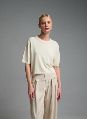 Εκρού πλεκτή Μπλούζα με κοντά μανίκια Valentina Milano - 58137