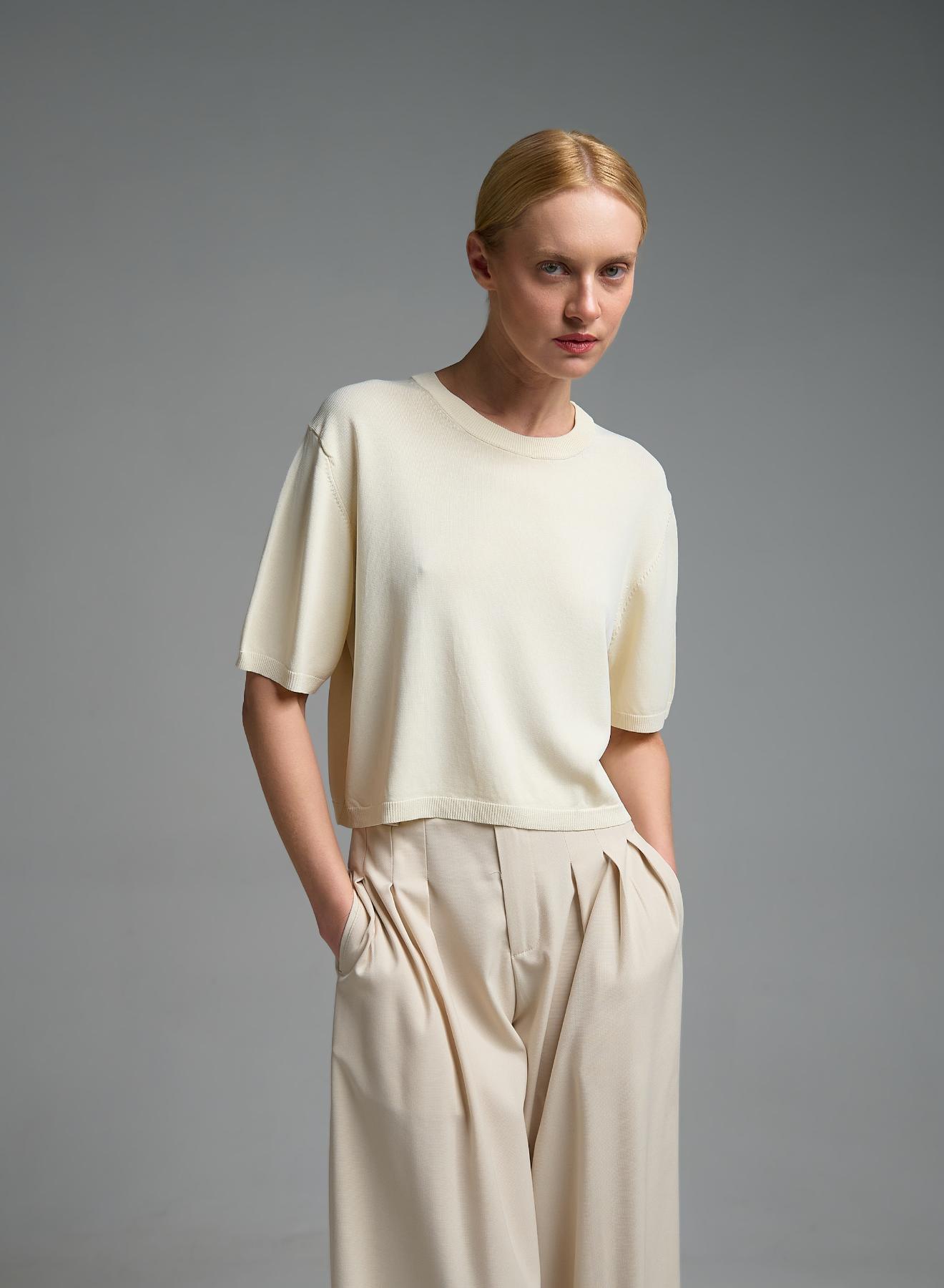 Εκρού πλεκτή Μπλούζα με κοντά μανίκια Valentina Milano - 4