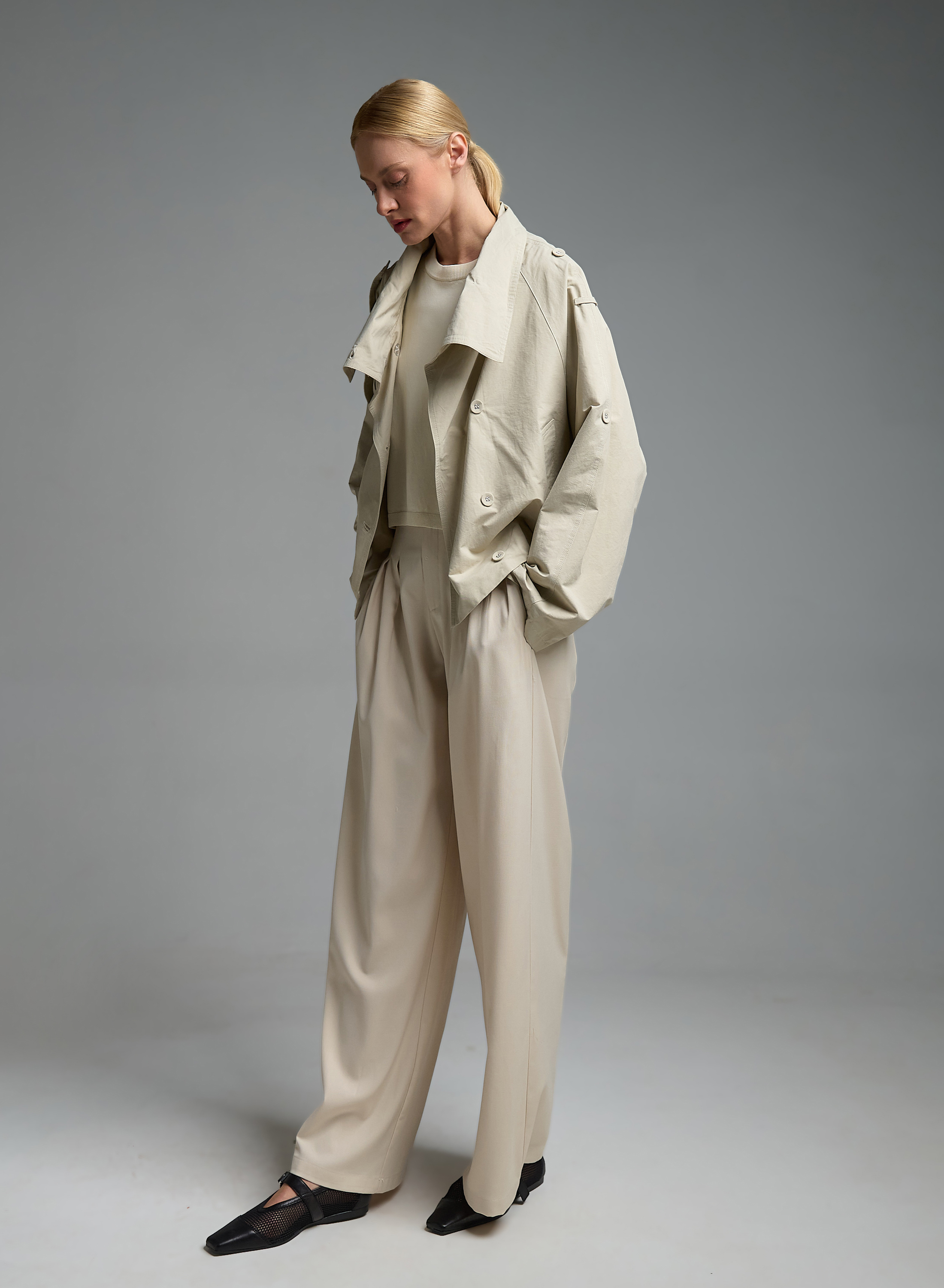 Εκρού σταυροκούμπωτο Μπουφάν My Star - 2