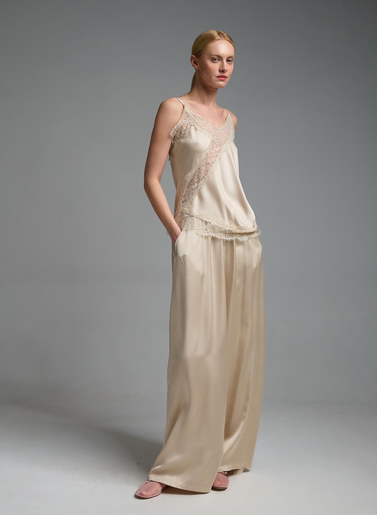 Εκρού silky touch Τοπ με τιράντες και με δαντέλα Valentina Milano - 4