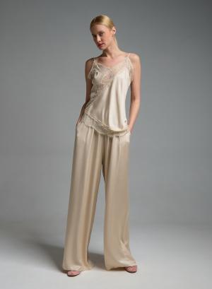 Εκρού silky touch Παντελόνι με λάστιχο και κορδόνι στη μέση Valentina Milano - 58193