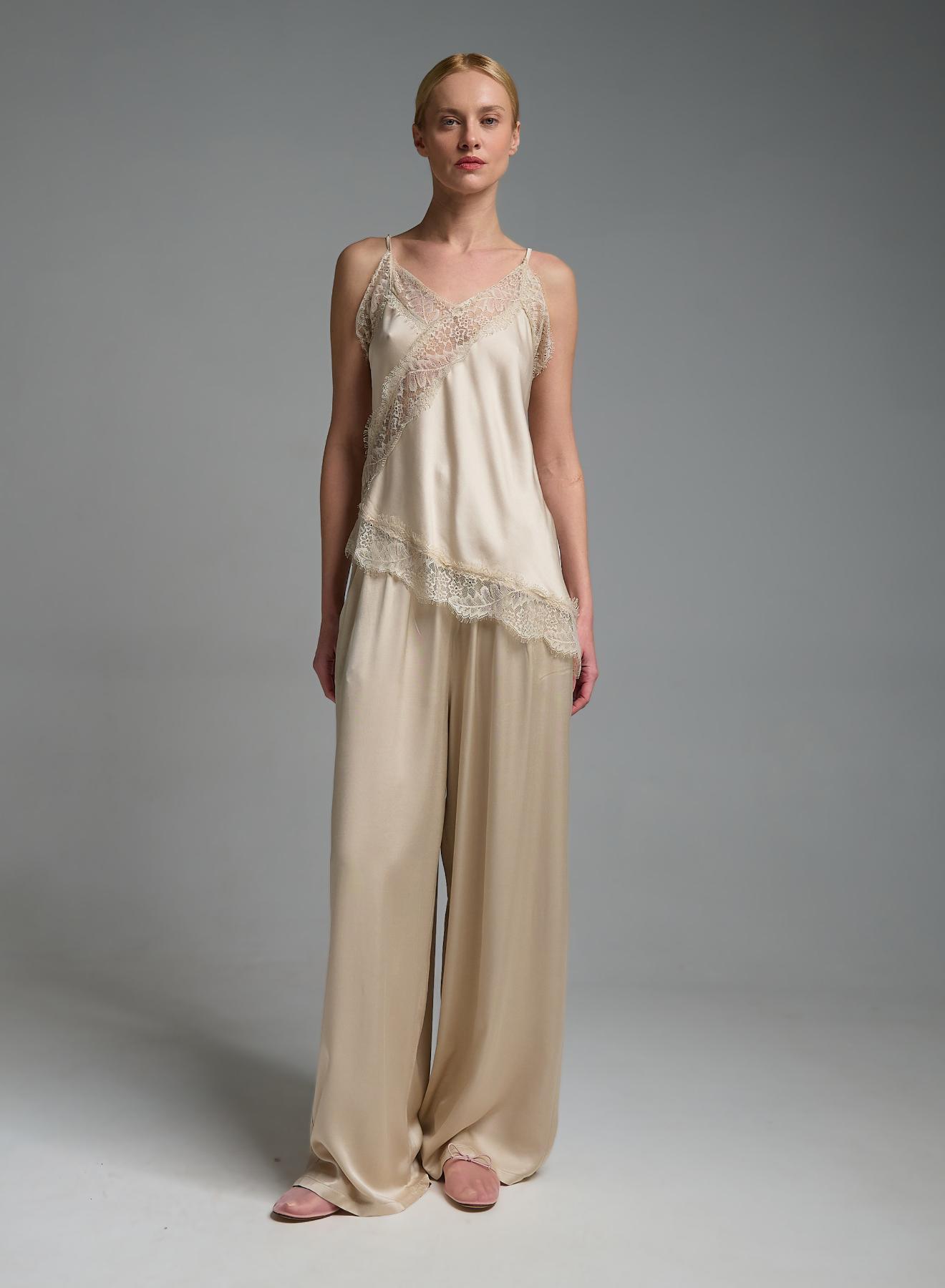 Εκρού silky touch Τοπ με τιράντες και με δαντέλα Valentina Milano - 5