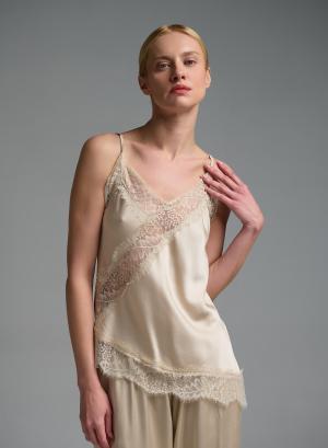 Εκρού silky touch Τοπ με τιράντες και με δαντέλα Valentina Milano - 58189
