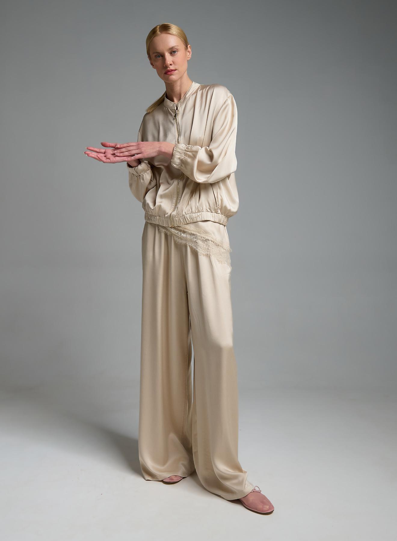 Εκρού silky touch Παντελόνι με λάστιχο και κορδόνι στη μέση Valentina Milano - 5