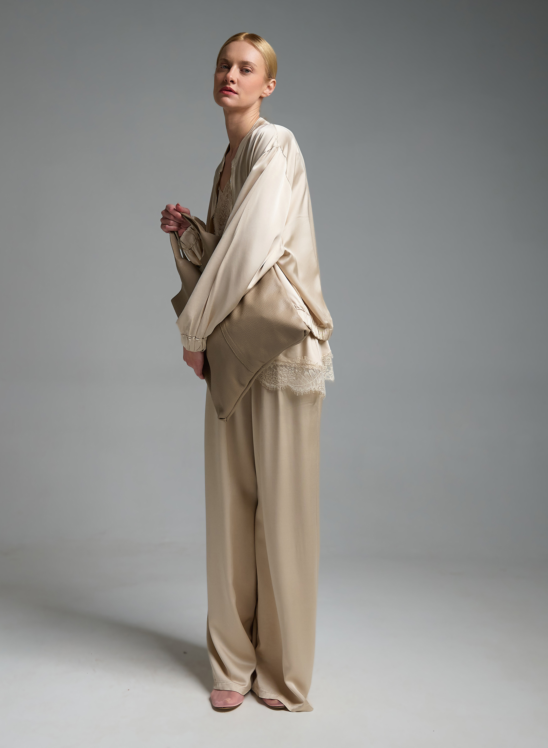 Taupe δερμάτινη Τσάντα χειρός LC - 1