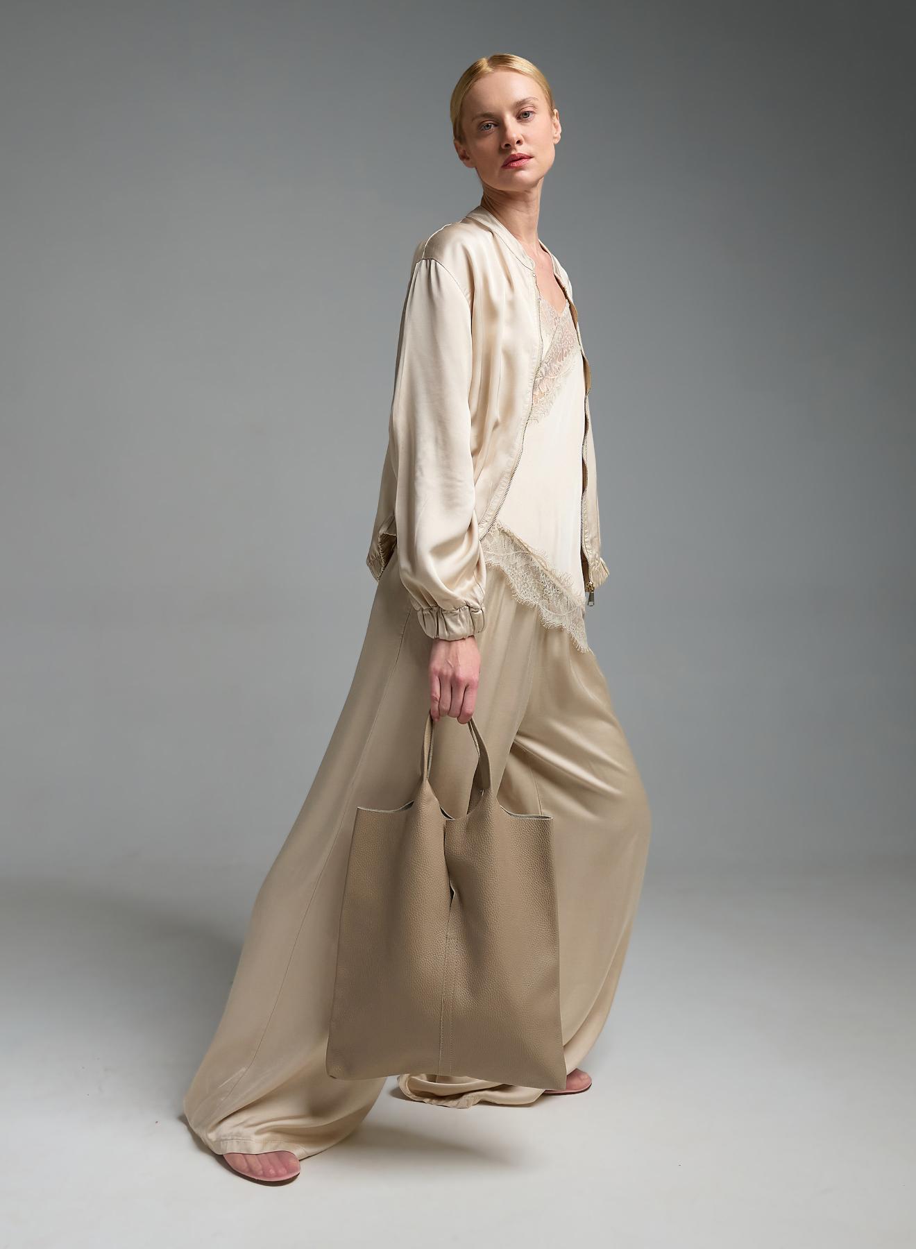 Taupe δερμάτινη Τσάντα χειρός LC - 1