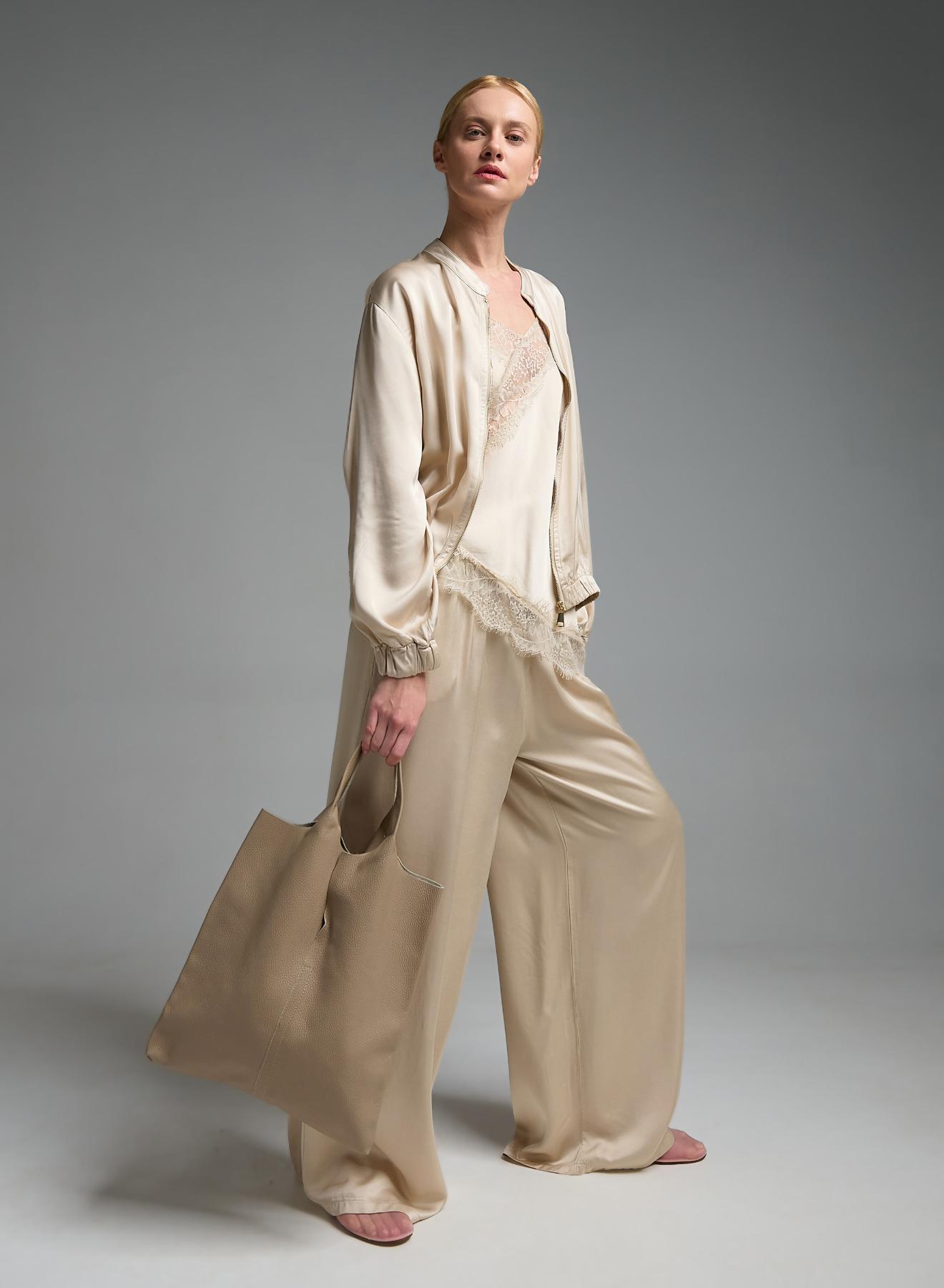 Taupe δερμάτινη Τσάντα χειρός LC - 3