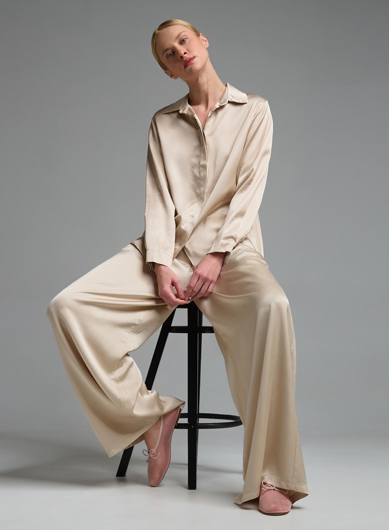 Μπεζ silky touch Πουκάμισο Valentina Milano - 3