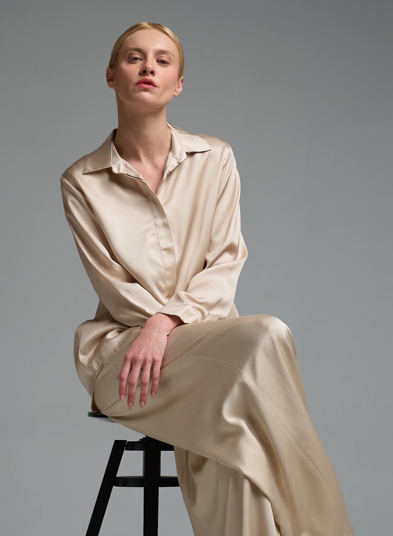 Μπεζ silky touch Πουκάμισο Valentina Milano - 4