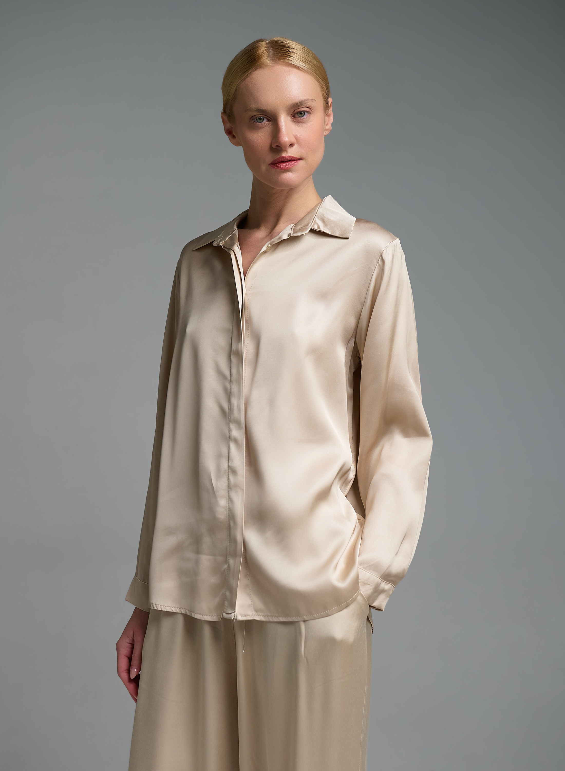 Μπεζ silky touch Πουκάμισο Valentina Milano - 0
