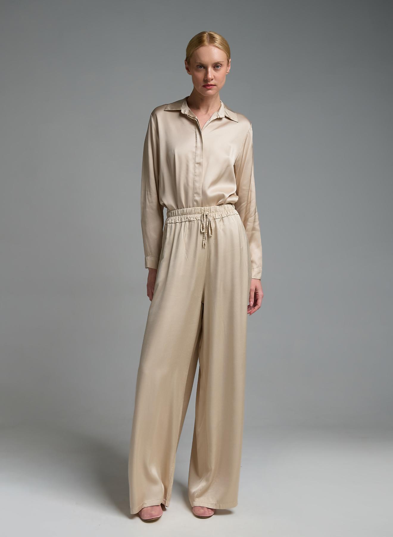 Εκρού silky touch Παντελόνι με λάστιχο και κορδόνι στη μέση Valentina Milano - 3