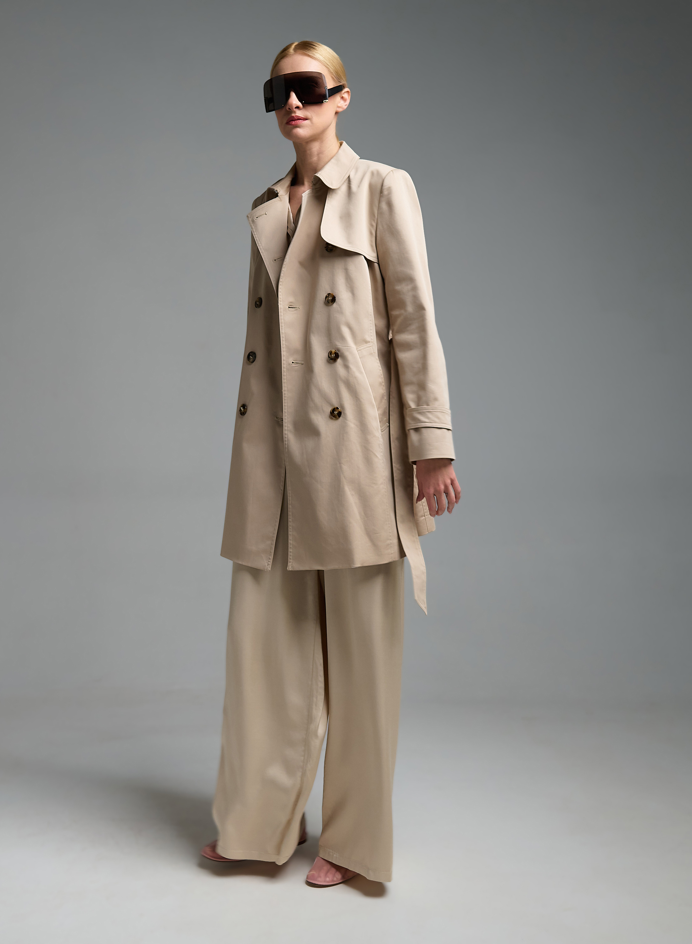 Μπεζ σταυροκούμπωτη Καμπαρντίνα με ζώνη Emme Marella - 3