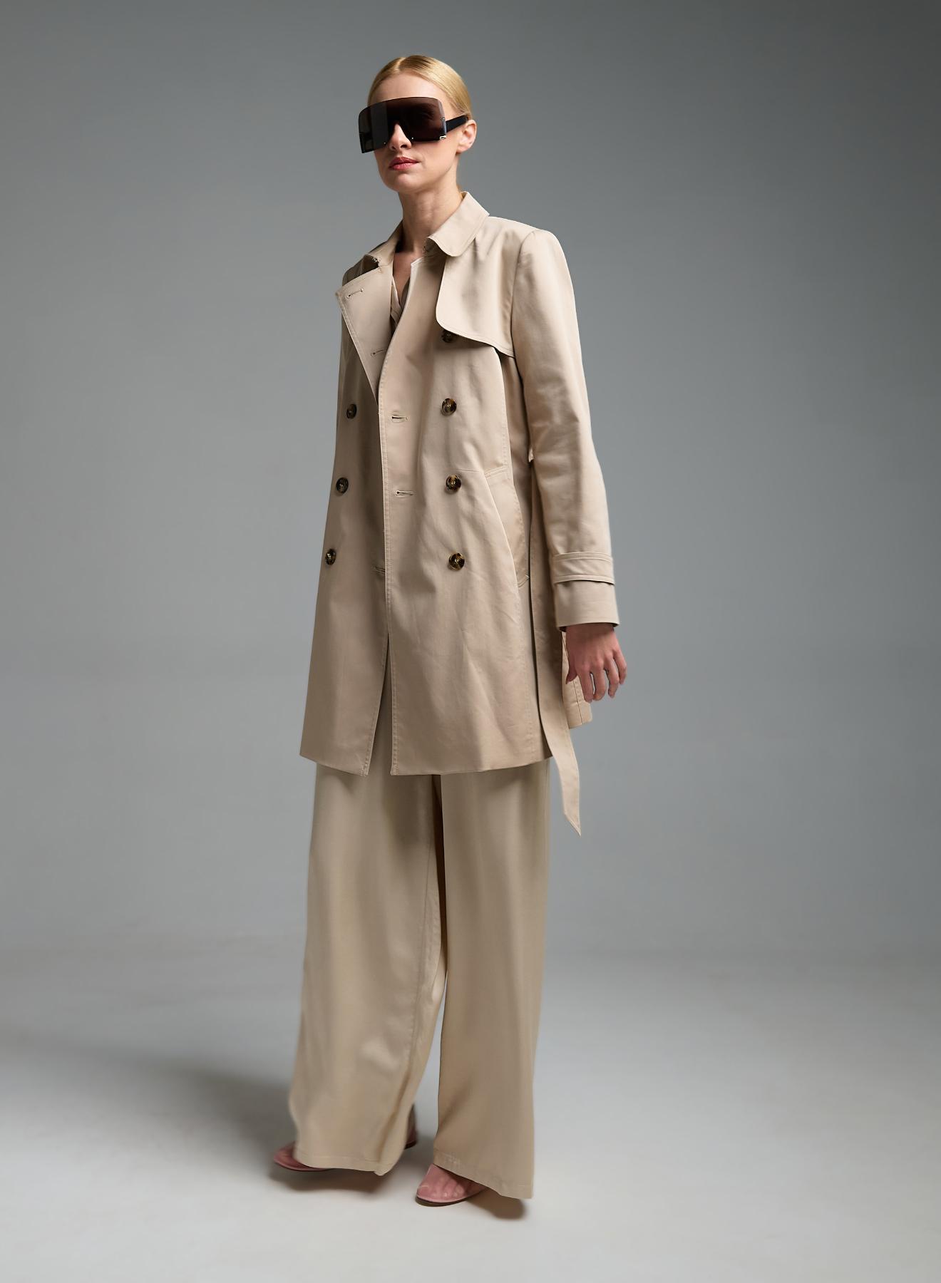 Μπεζ σταυροκούμπωτη Καμπαρντίνα με ζώνη Emme Marella - 4