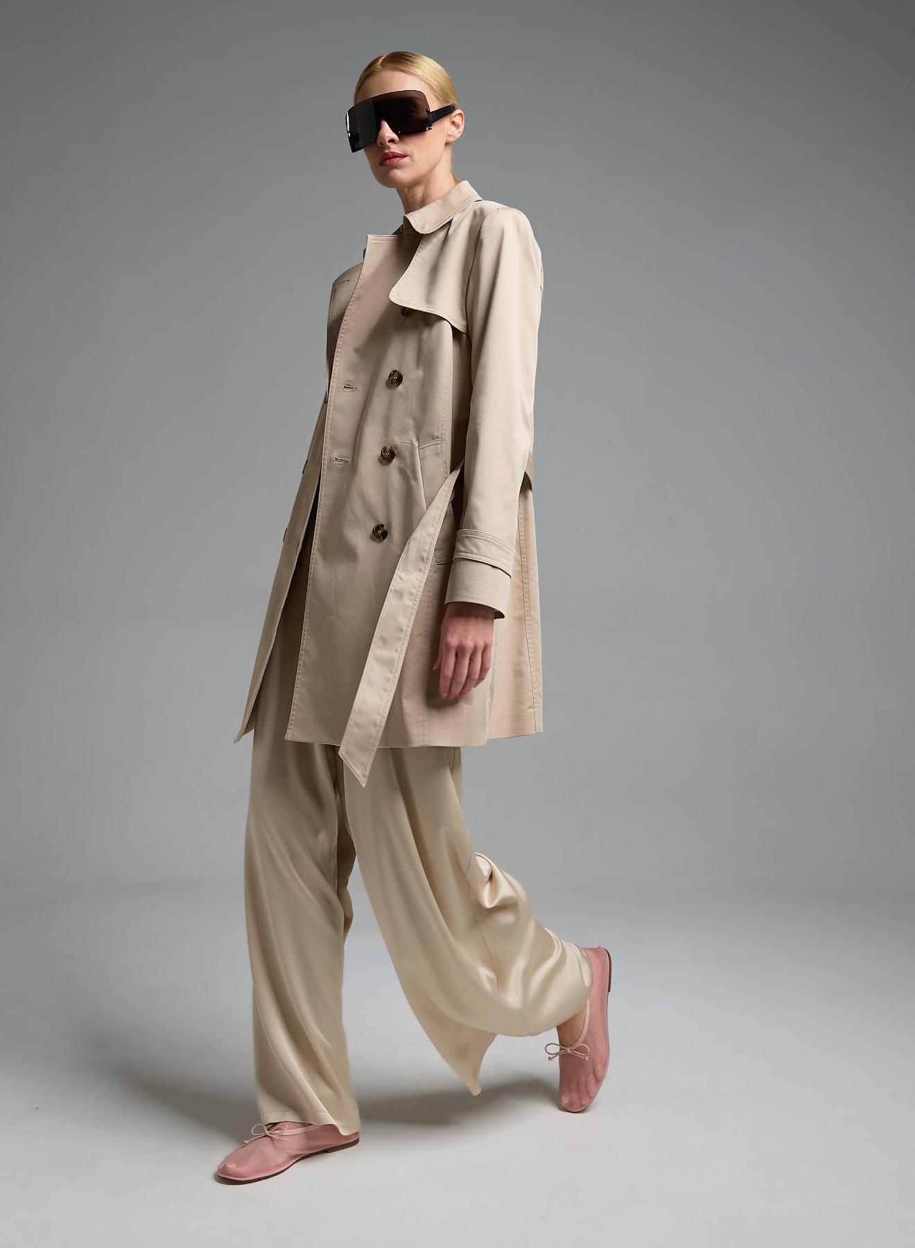 Μπεζ σταυροκούμπωτη Καμπαρντίνα με ζώνη Emme Marella - 5