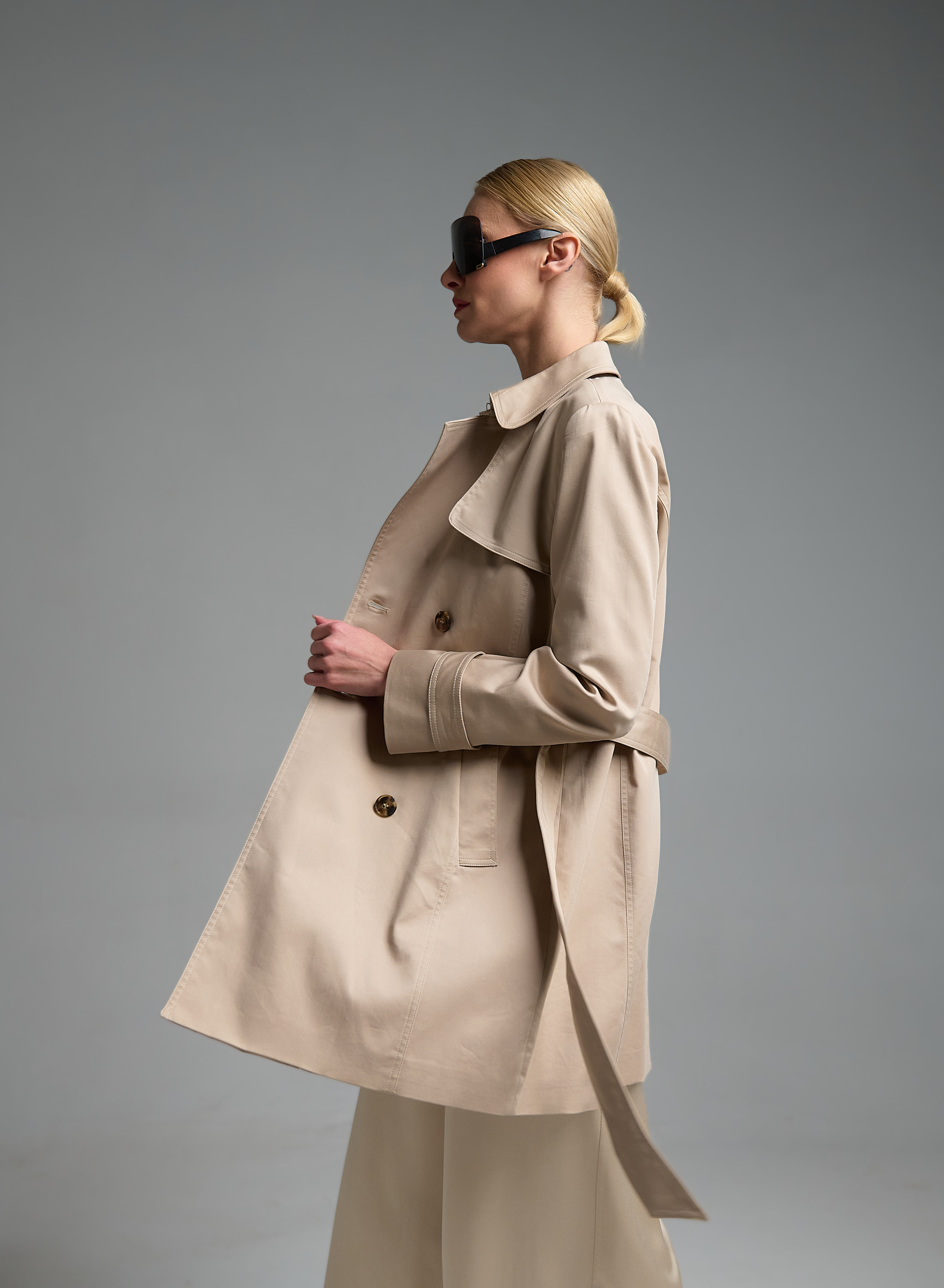 Μπεζ σταυροκούμπωτη Καμπαρντίνα με ζώνη Emme Marella - 7