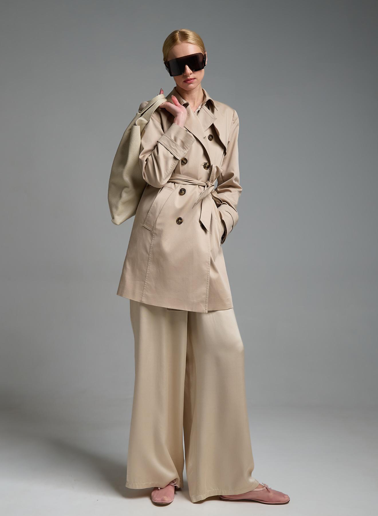 Μπεζ σταυροκούμπωτη Καμπαρντίνα με ζώνη Emme Marella - 3