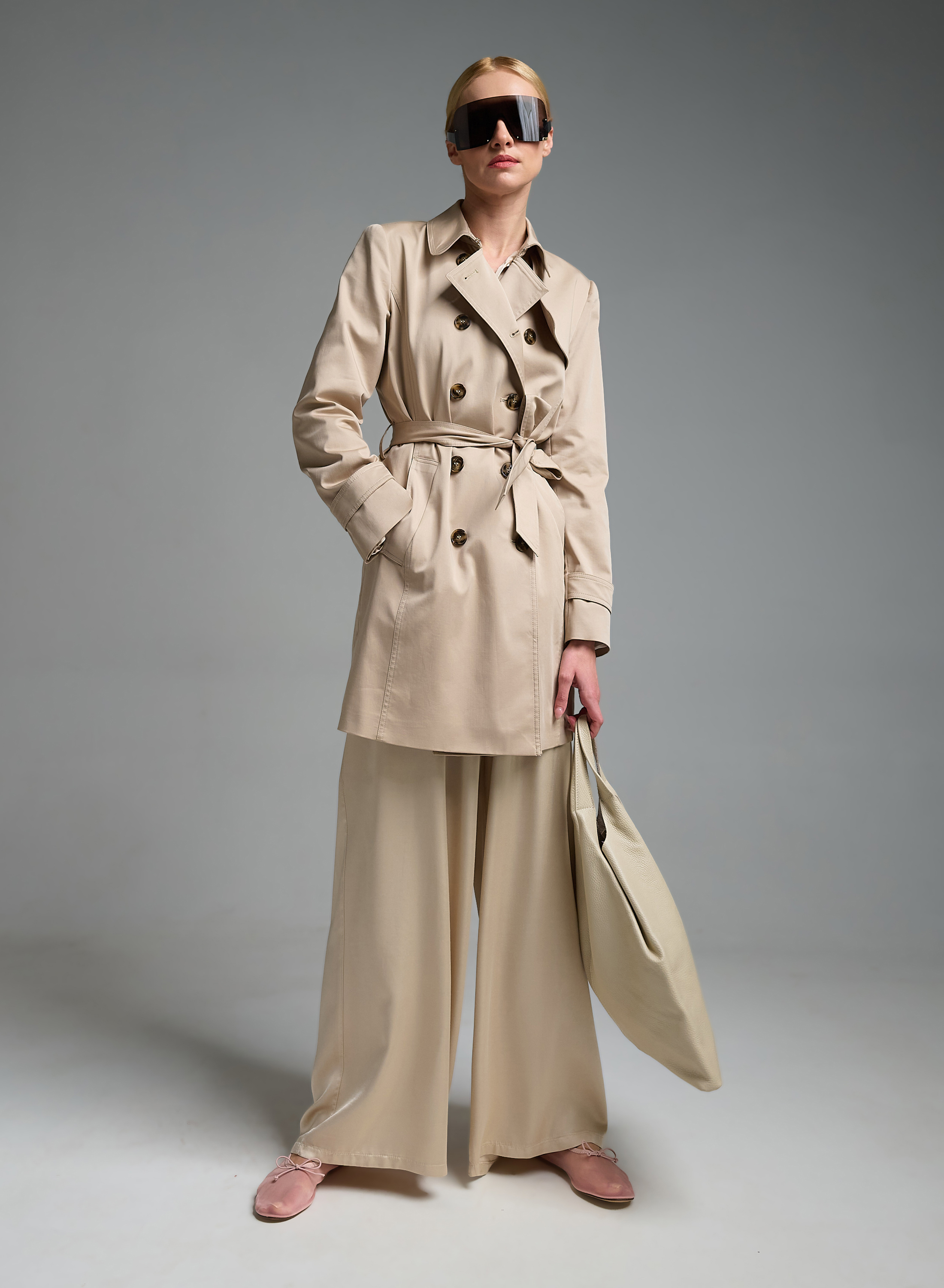 Εκρού δερμάτινη Τσάντα χειρός LC - 2