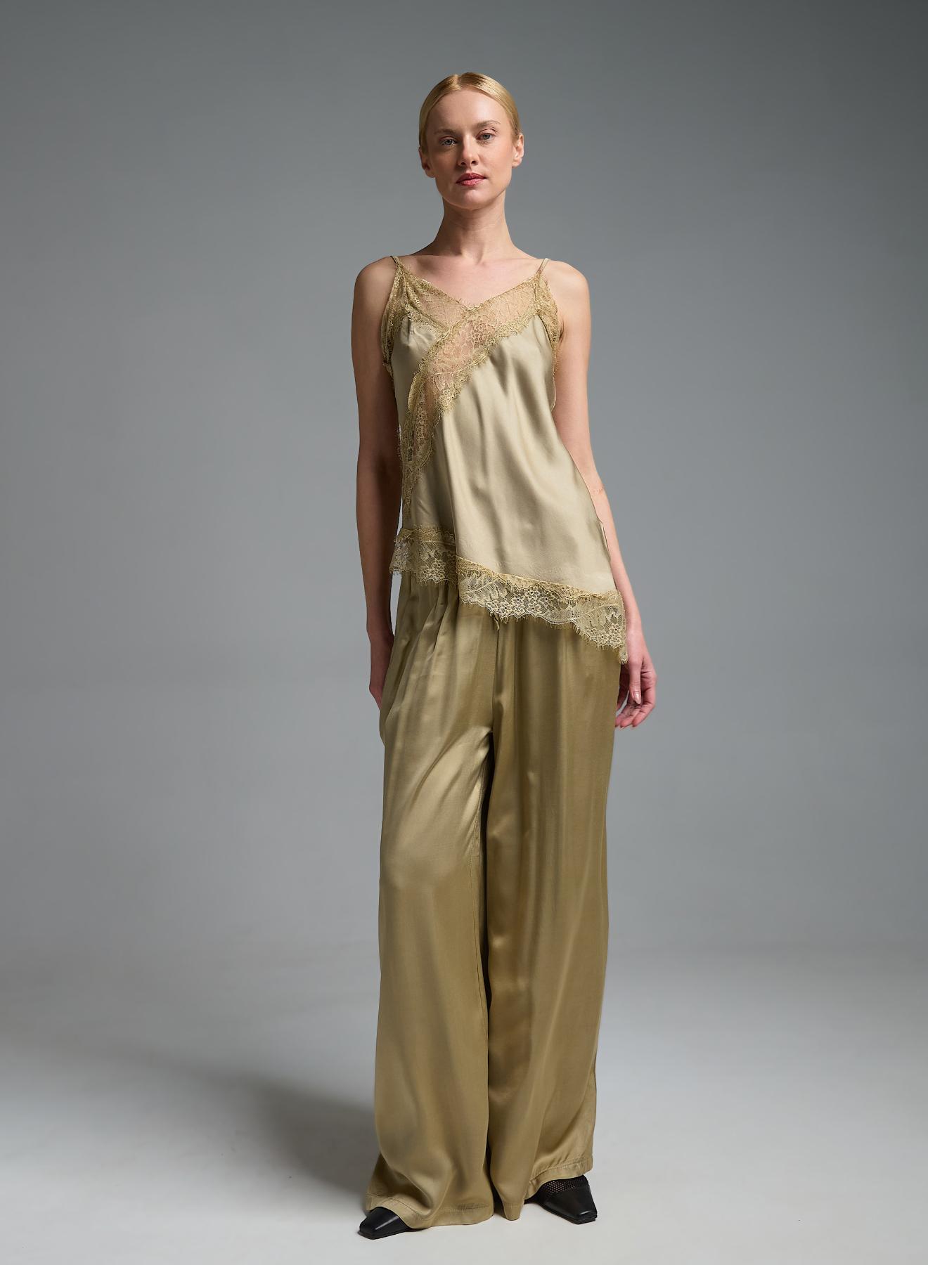 Χρυσό silky touch Τοπ με τιράντες και με δαντέλα Valentina Milano - 4