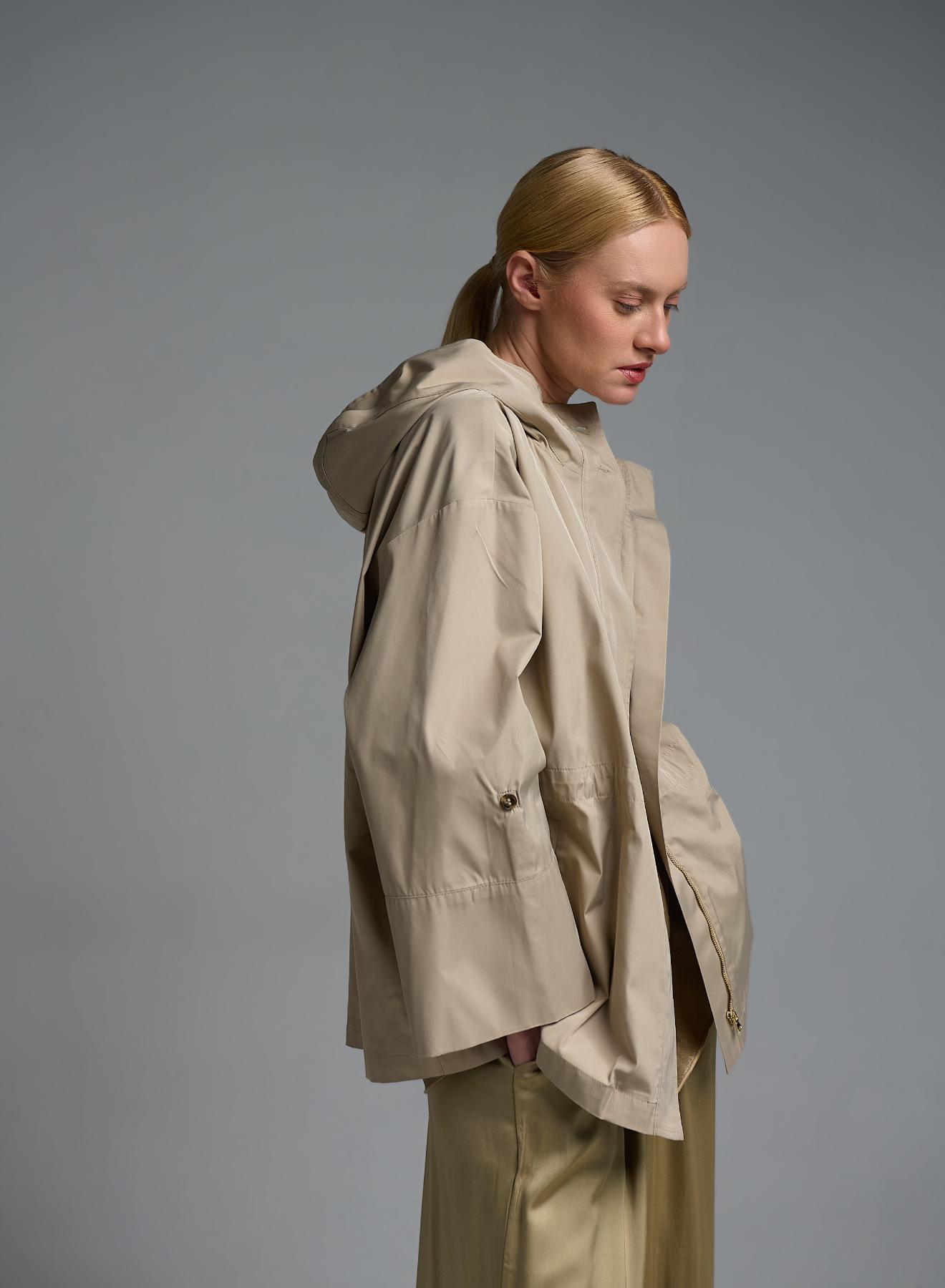 Μπεζ αδιάβροχο Parka με κουκούλα και με εσωτερικό κορδόνι στη μέση Emme Marella - 4