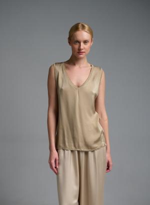 Χρυσό silky touch αμάνικο Τοπ με V λαιμόκοψη Valentina Milano - 58315