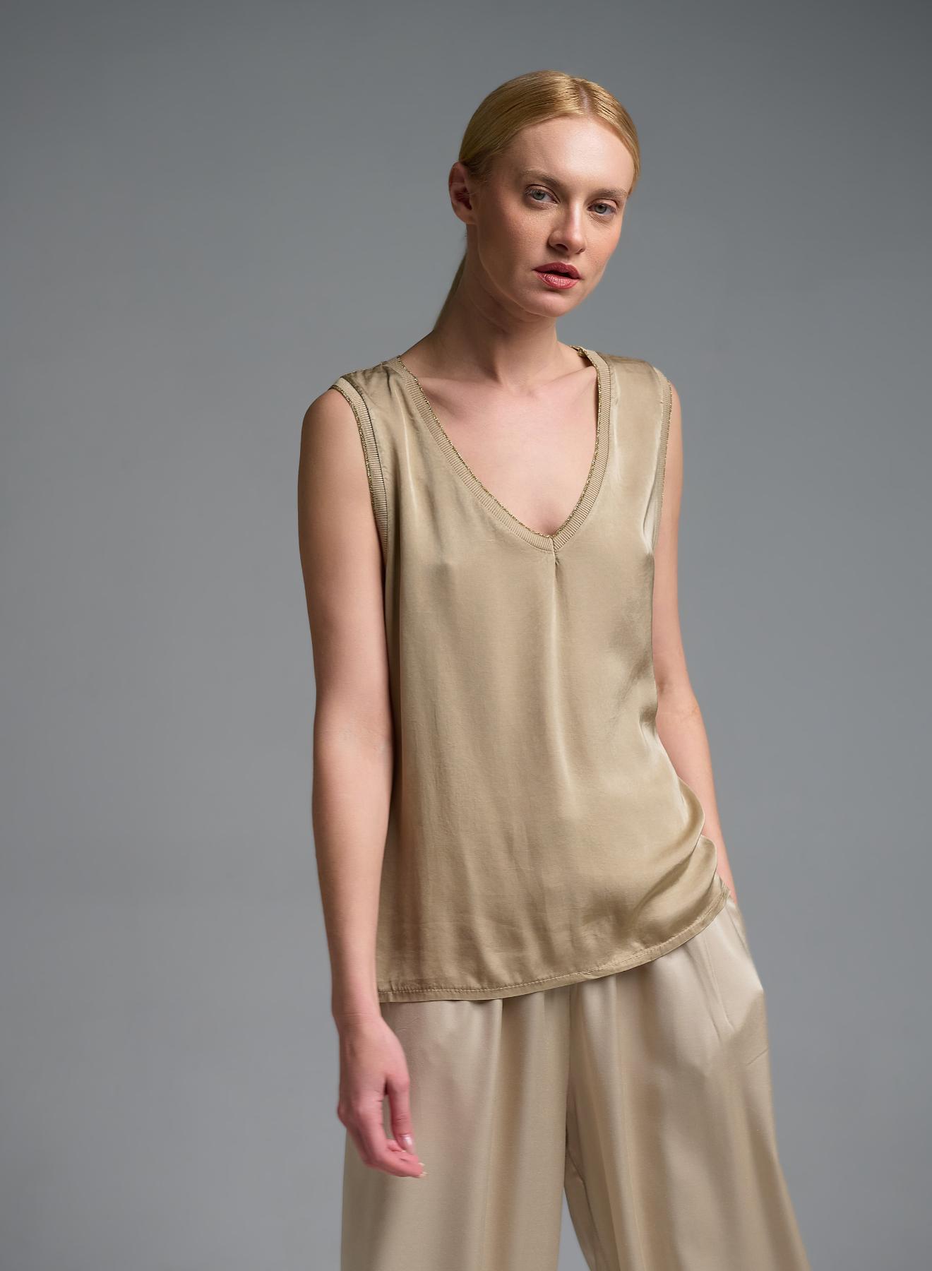 Χρυσό silky touch αμάνικο Τοπ με V λαιμόκοψη Valentina Milano - 2