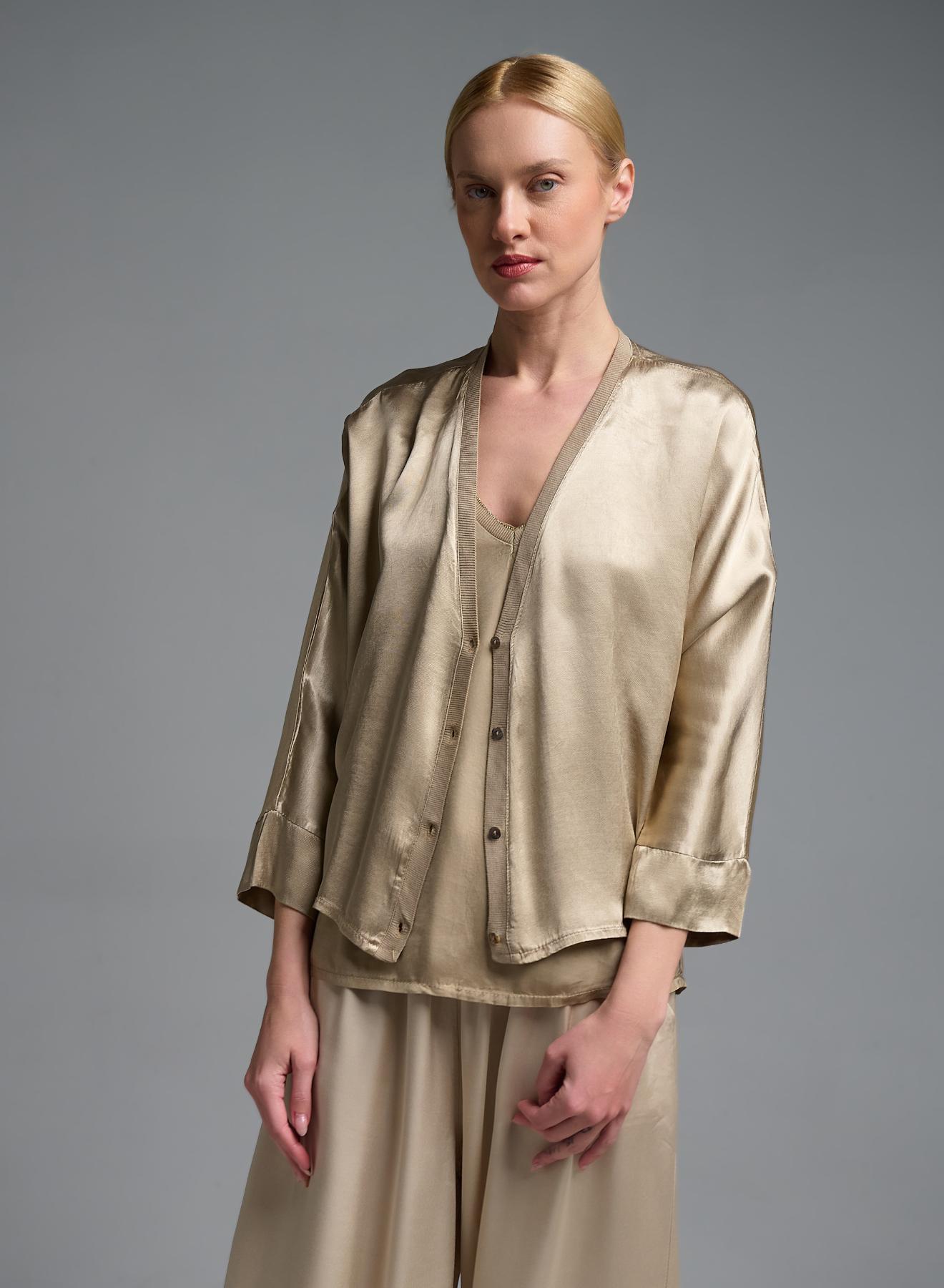 Χρυσό silky touch αμάνικο Τοπ με V λαιμόκοψη Valentina Milano - 5