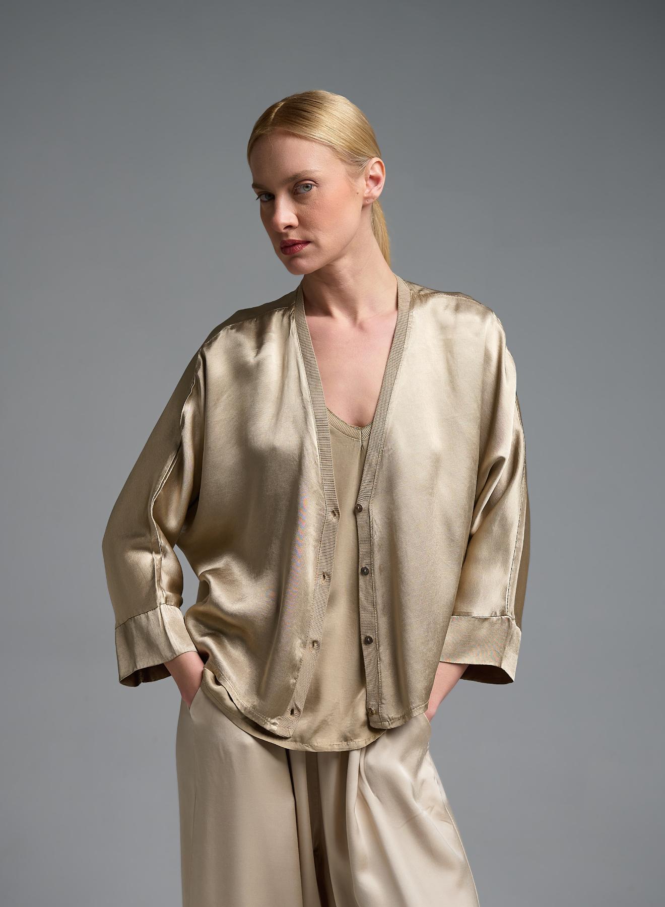 Χρυσή silky touch Ζακέτα με V λαιμόκοψη και με κουμπιά Valentina Milano - 3