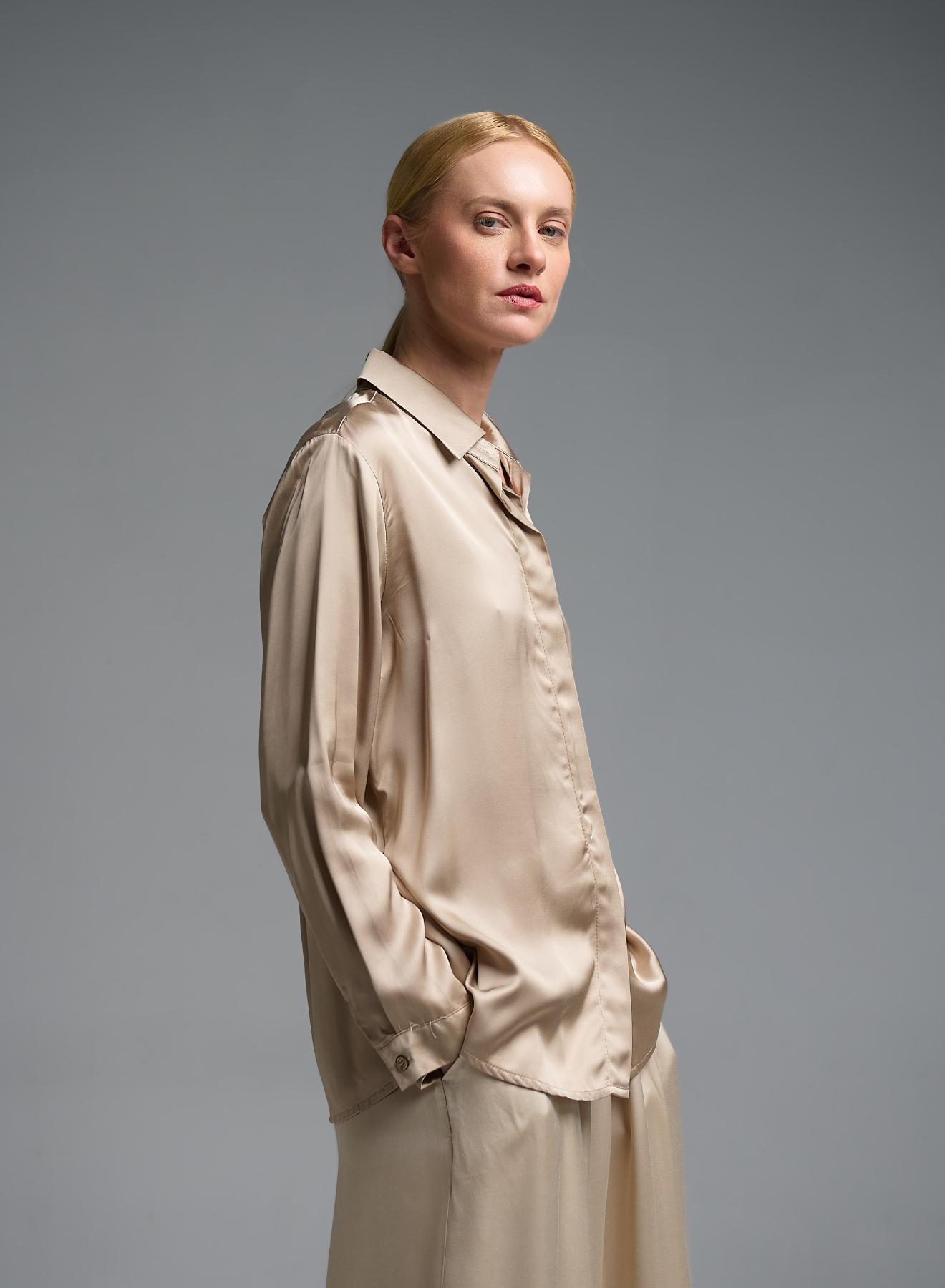 Μπεζ silky touch Πουκάμισο Valentina Milano - 2