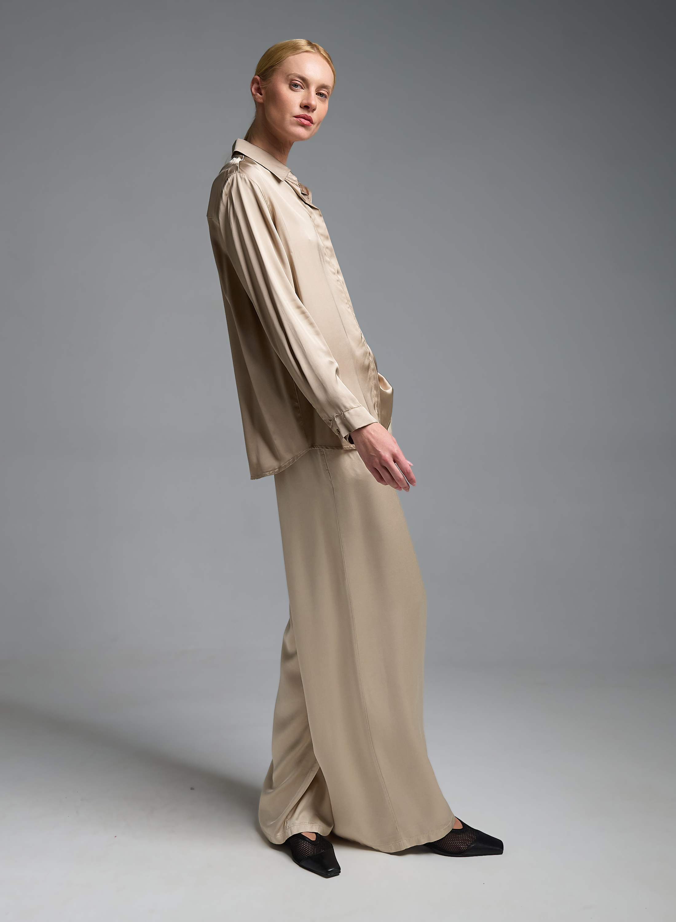 Μπεζ silky touch Πουκάμισο Valentina Milano - 2