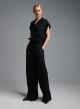 Black wide legs pleated Pants with elasticated rear waistband Eco - 1