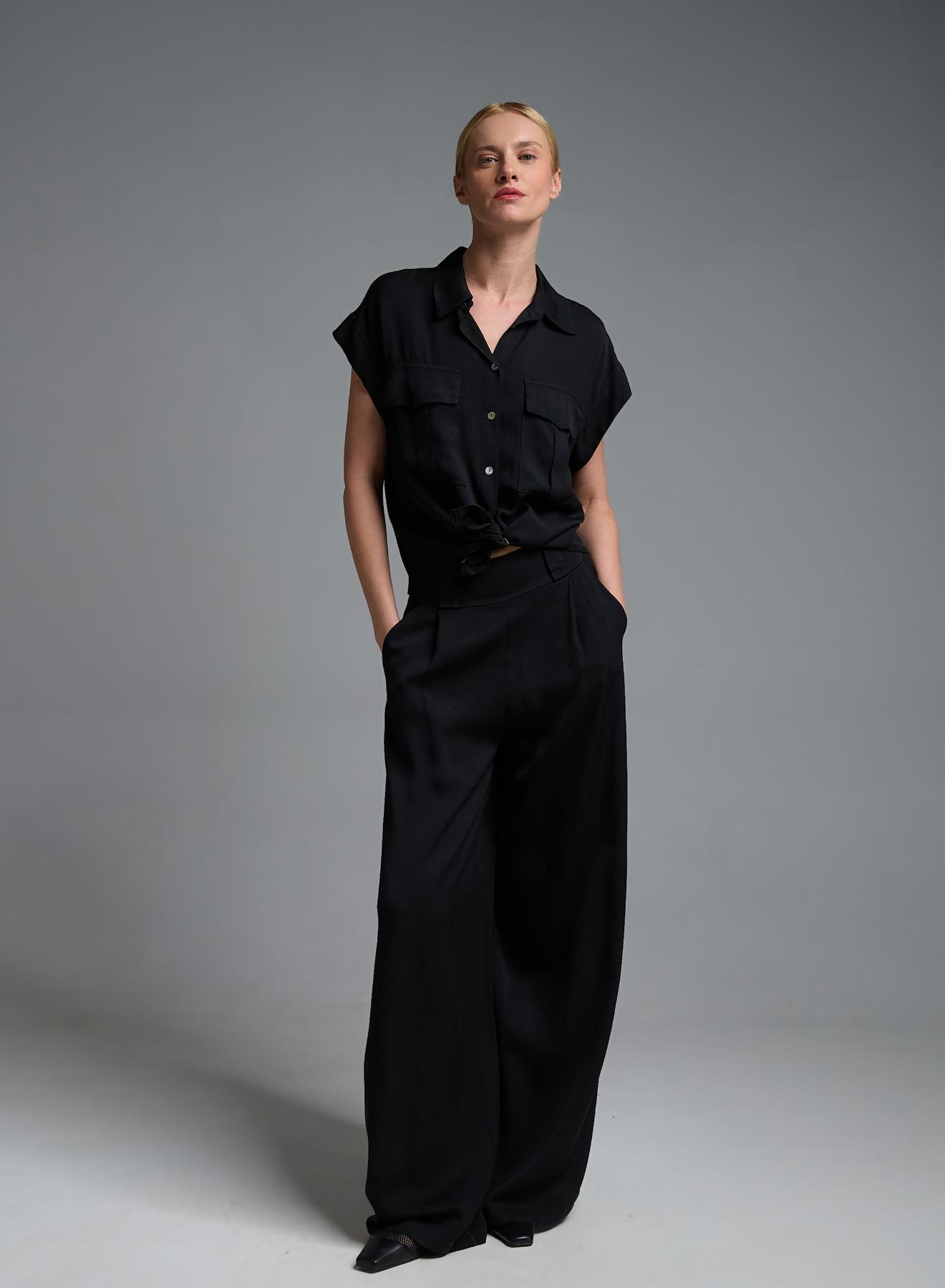 Μαύρο Πουκάμισο με κοντά μανίκια και κόμπο μπροστά Eco - 3