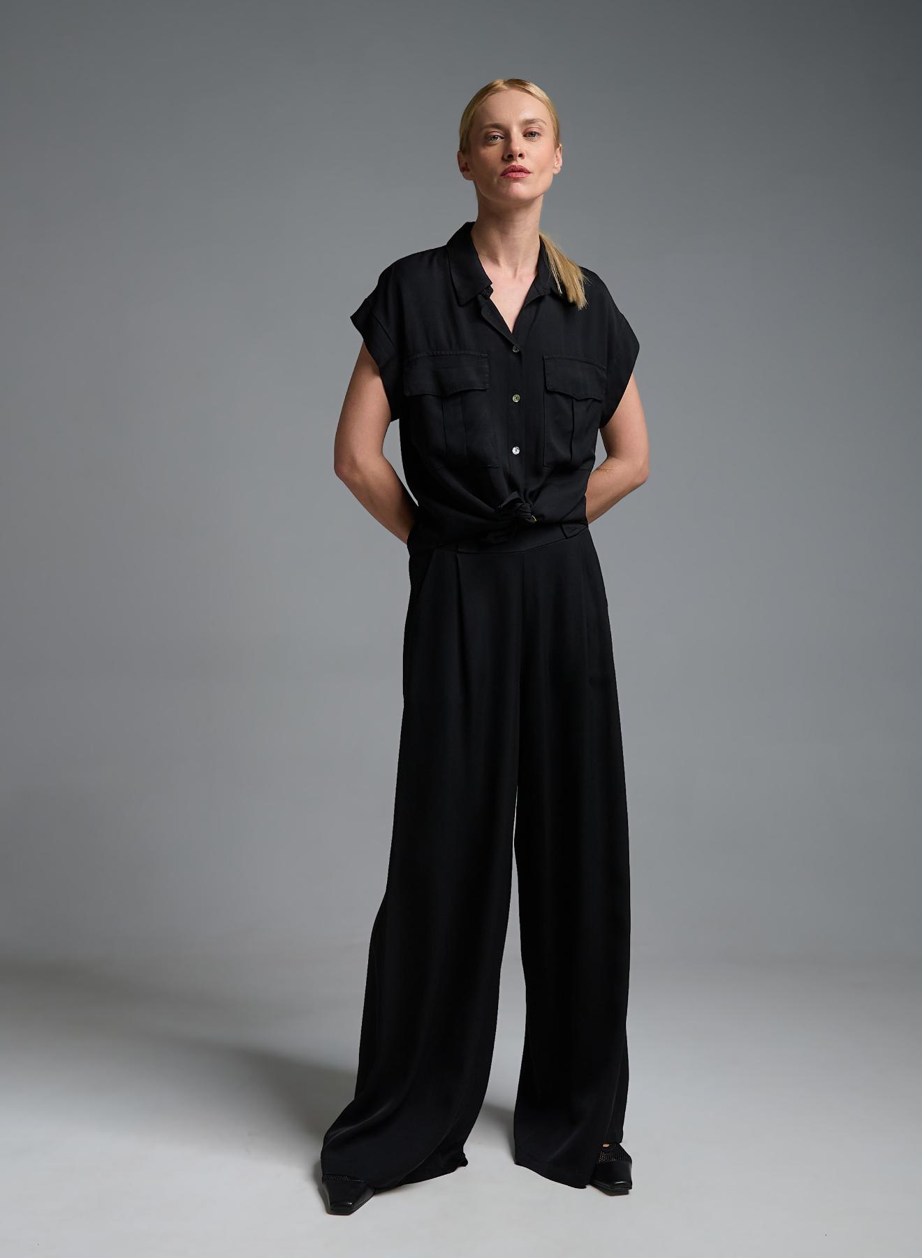 Μαύρο Πουκάμισο με κοντά μανίκια και κόμπο μπροστά Eco - 4